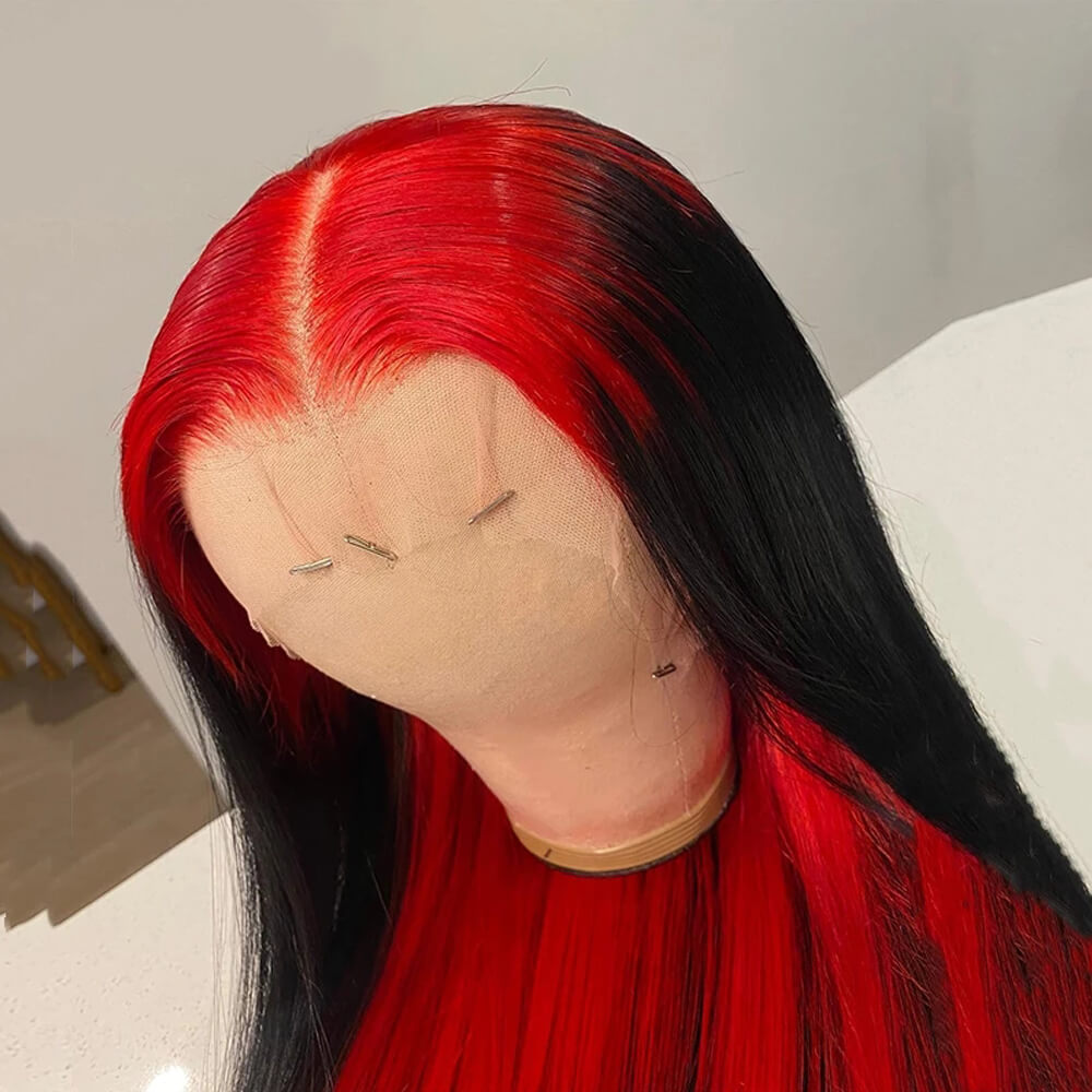 Eullair Red Roots Body Wave Straight Lace Front Human Hair Wig - Natural Inner Red Color | Perfect for Cosplay, Parties & Daily Wear