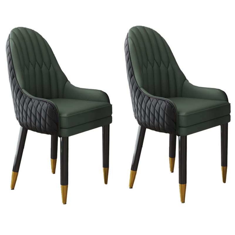 Modern Scandinavian Style Upholstered Leather Dining Chair with Parsons Back - Set of 2, Blackish Green - Perfect for Dining Room, Kitchen, and Home Office