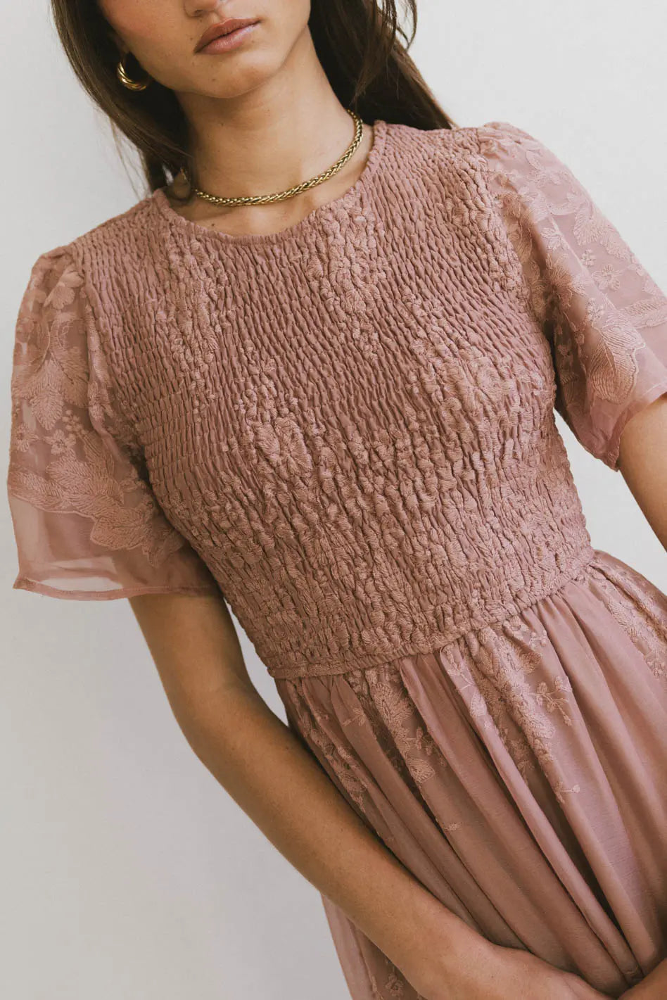 Alora Embroidered Floral Maxi Dress for Women - Elegant Dusty Rose Summer Wedding Guest Dress | Perfect for Beach Vacations, Garden Parties & Date Nights