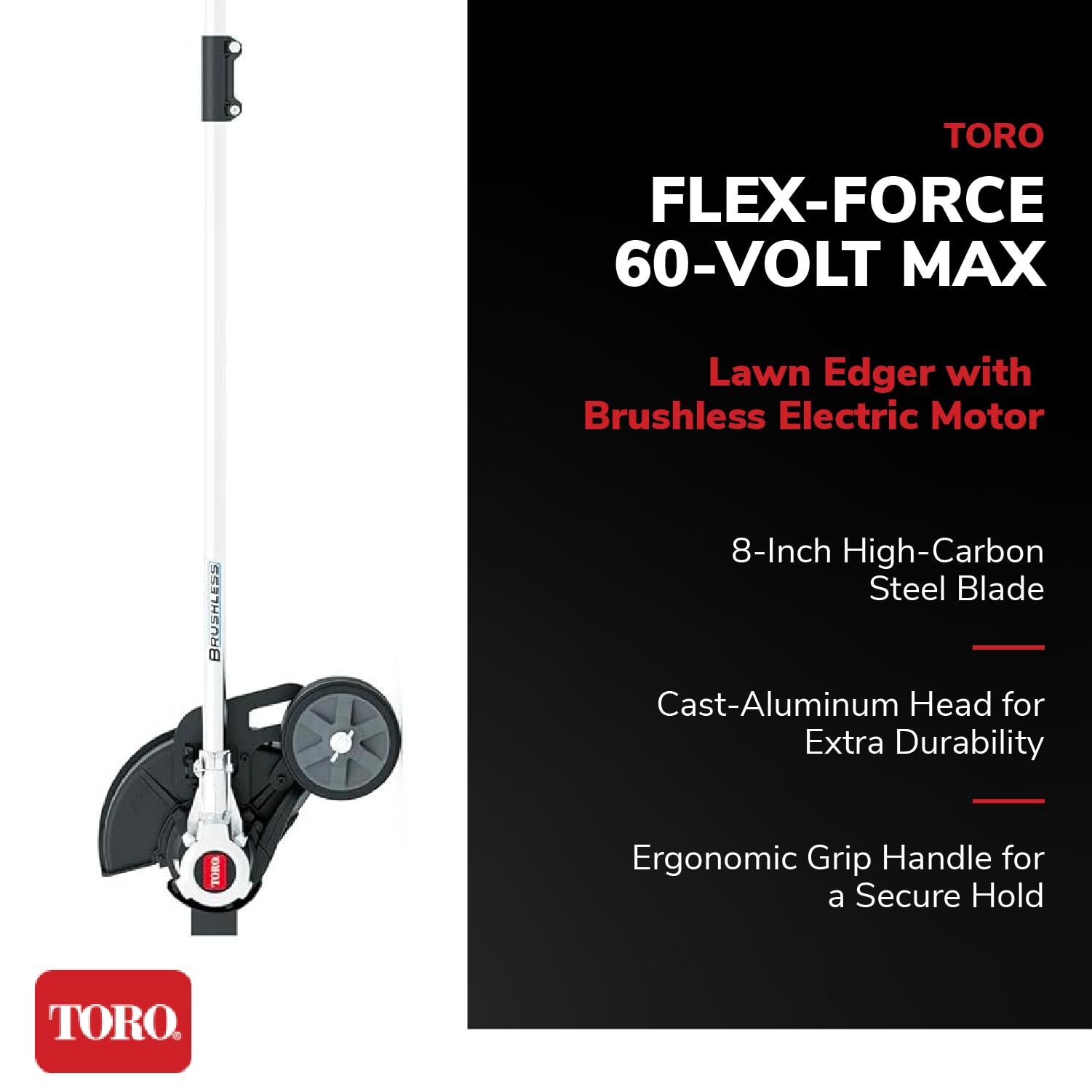 Toro Flex Force 60V Max 8-Inch Cordless Brushless String Trimmer & Lawn Edger - Lightweight Battery Powered Yard Tool for Perfect Lawn Edging & Trimming Around Fences, Walkways & Garden Borders