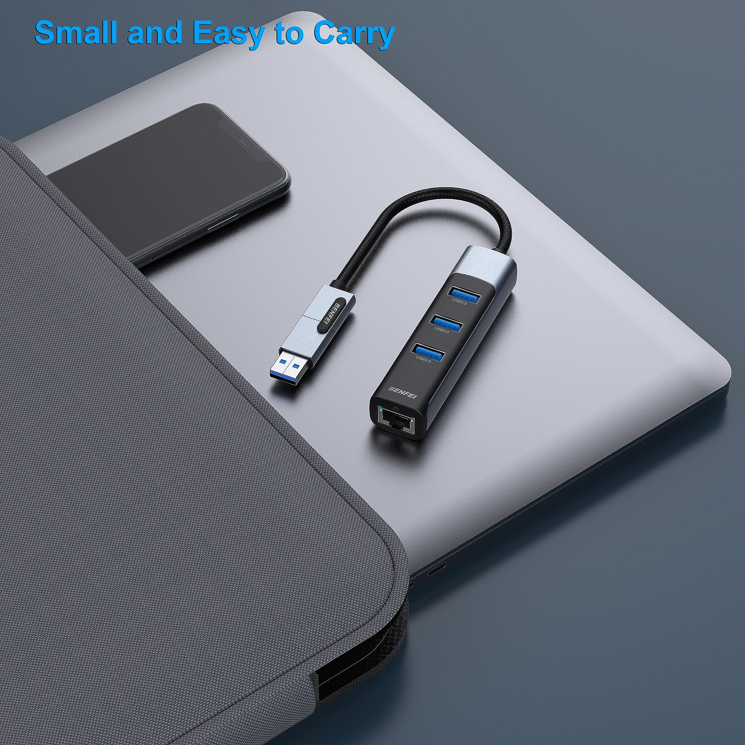 BENFEI 2-in-1 USB-C & USB 3.0 to Gigabit Ethernet Adapter with 3 USB 3.0 Ports - Compatible with iPhone 15 Series, MacBook Pro/Air 2023-2019, iPad Pro & More - Fast Wired Internet for Home Office, Gaming & Video Streaming