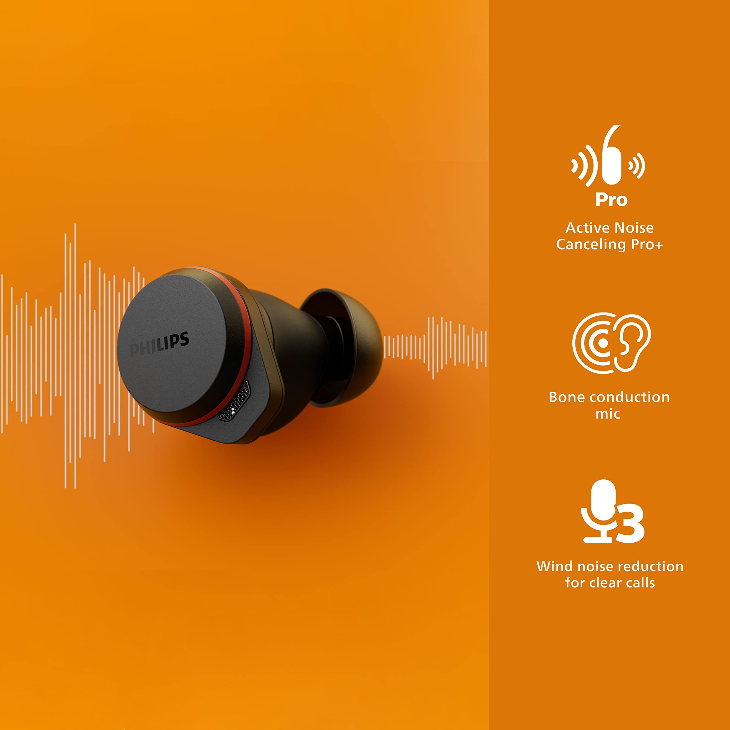 Philips GO A7507 Wireless Sports Headphones with Active Noise Cancelling (ANC), Bluetooth Multipoint & Bone Conduction Mic - Crystal Clear Calls, Sweatproof & Secure Fit for Running, Gym Workouts & Outdoor Activities - Black