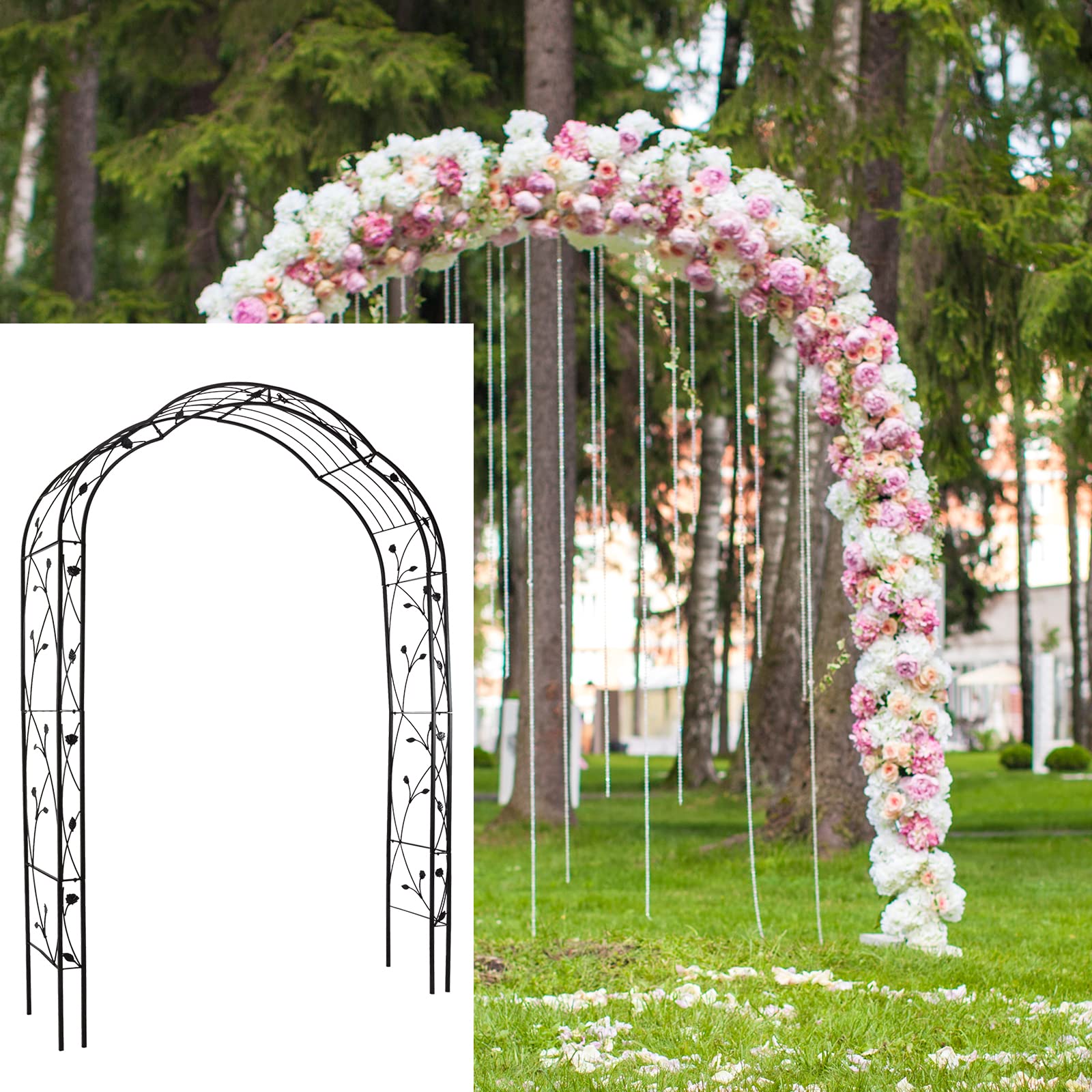 8.8' x 4.9' Heavy Duty Metal Garden Arch Arbor - Rust-Resistant Outdoor Wedding Archway for Climbing Plants, Vine Support, Patio Decor, Backyard Landscaping - Perfect for Weddings, Vineyards & Garden Pathways