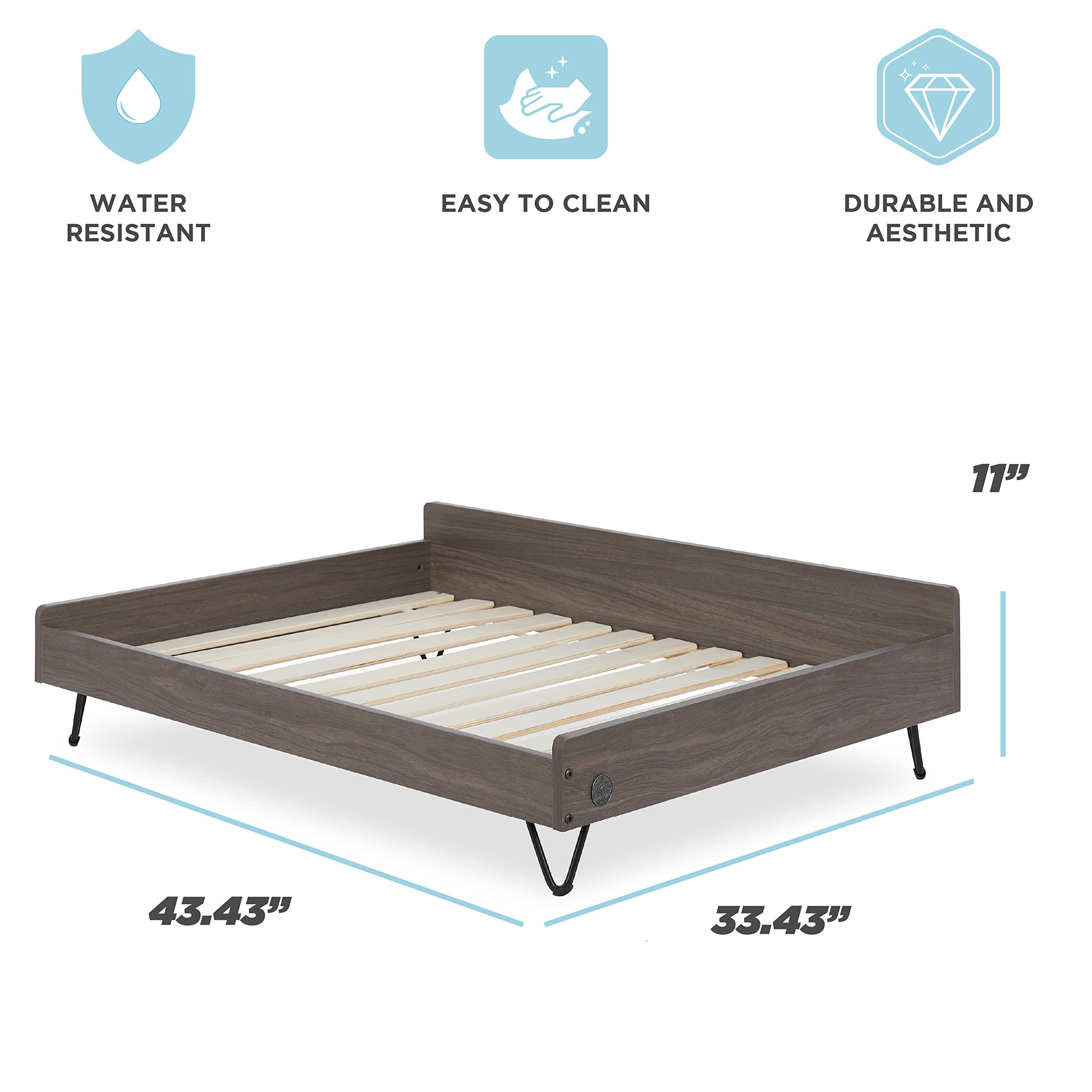 Premium Elevated Wooden Dog Bed & Couch with Water-Resistant Calming Mattress - Large to XL Size, Greenguard Gold Certified Pet Furniture for Indoor/Outdoor Use - Perfect for Living Rooms, Patios & Bedrooms