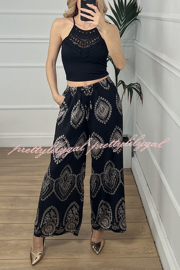 Stylish Elastic Waist Wide Leg Pants with Pockets - Trendy Casual Lounge Pants for Women - Perfect for Yoga, Travel & Everyday Comfort