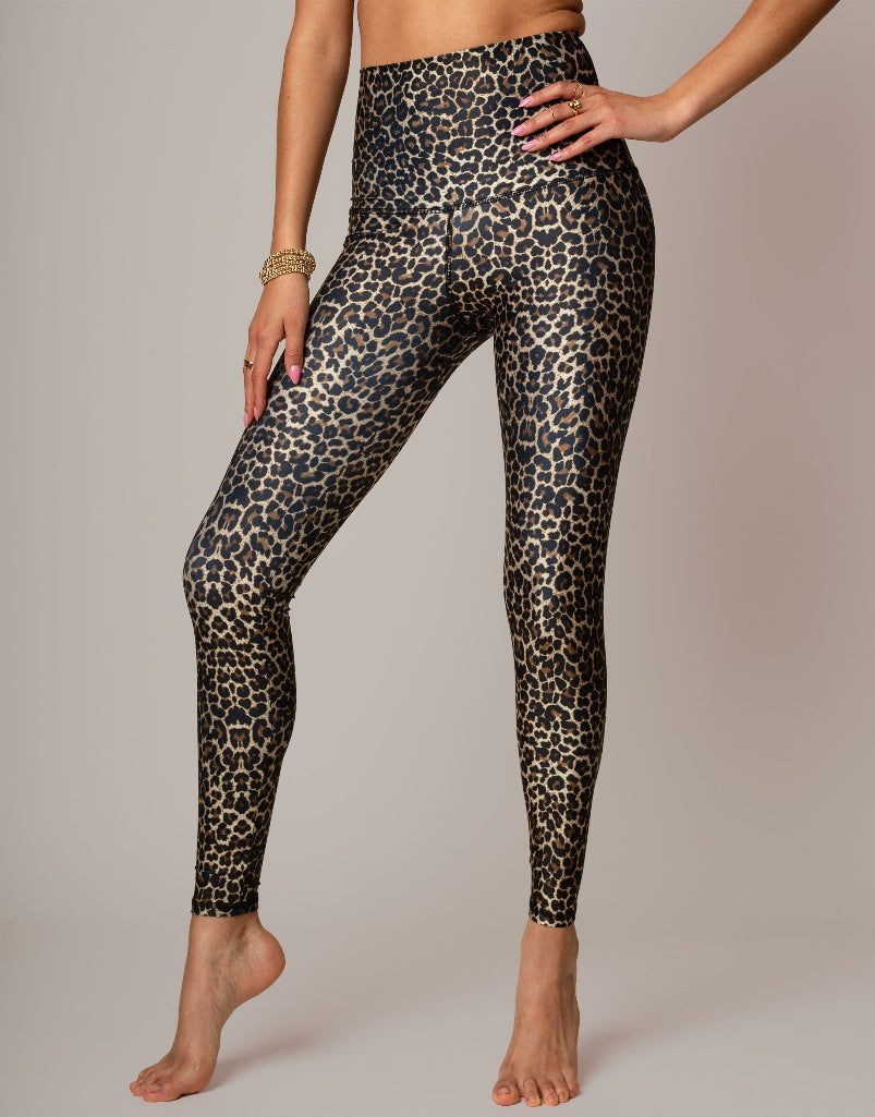 Women's High Waist Tan Leopard Print Leggings - Stretchy Yoga Pants for Workout, Running & Casual Wear