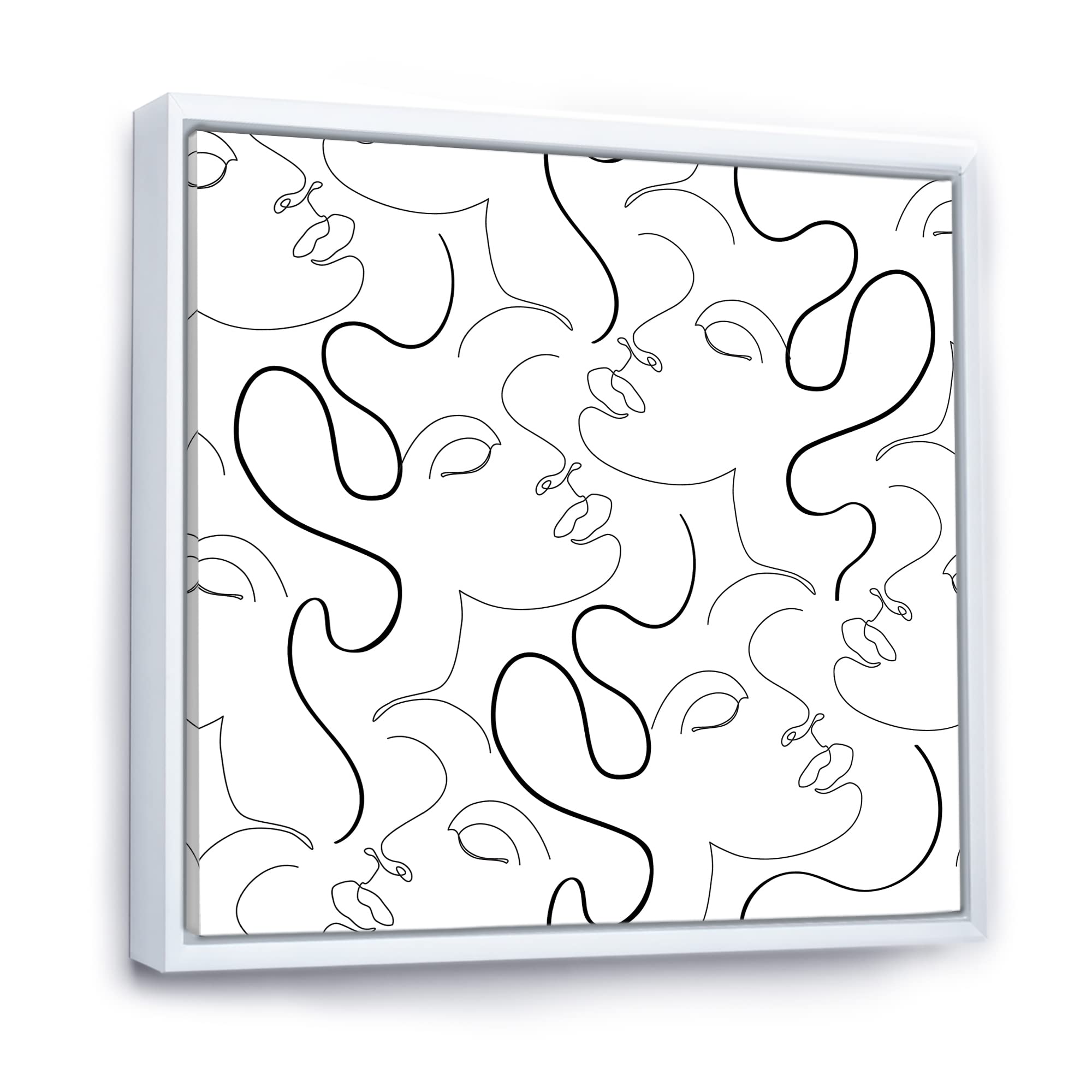 DesignQ Monochrome One Line Drawing Portraits - Modern Framed Canvas Wall Art Print for Living Room, Bedroom & Office Decor | Unique Handmade Home Wall Decorations