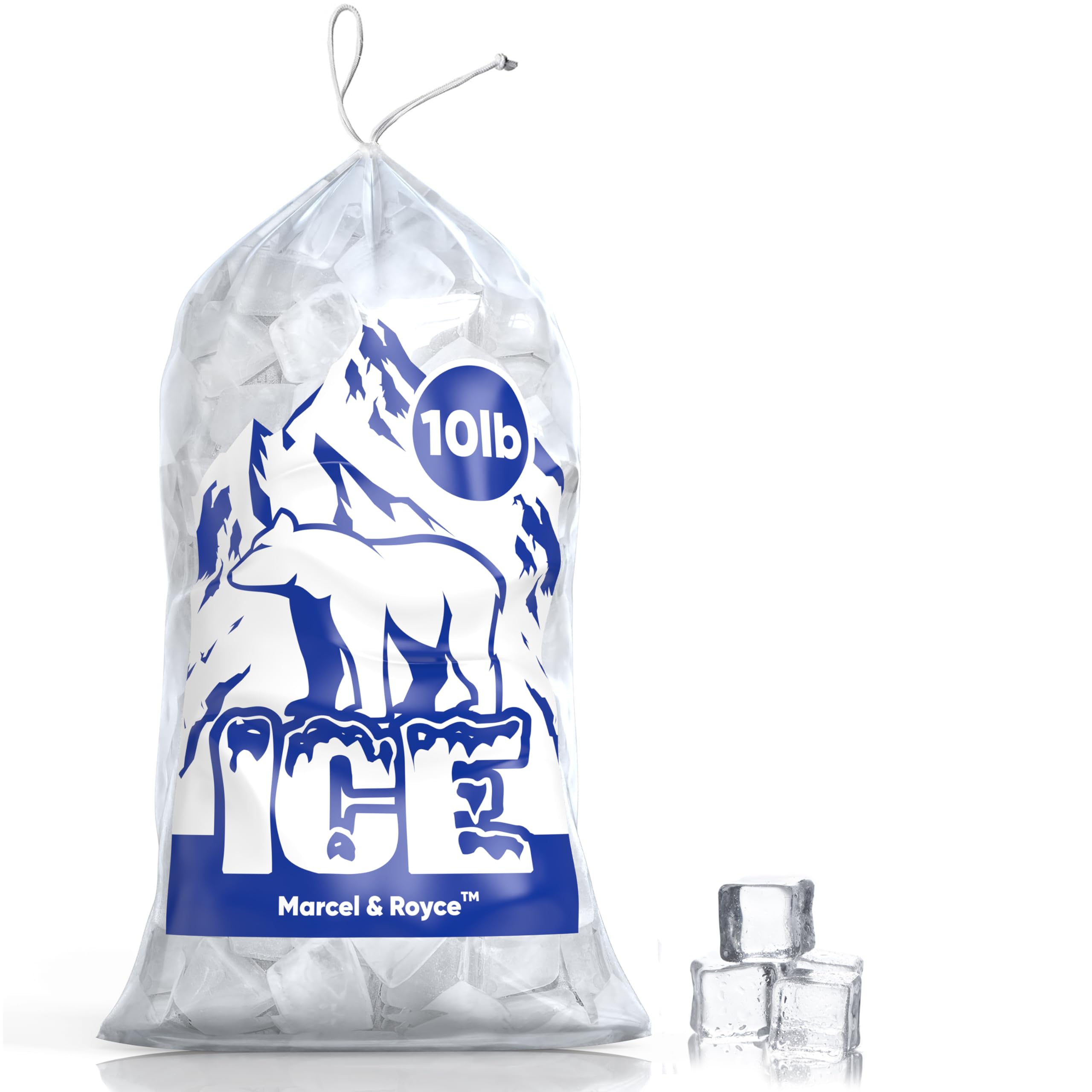 Marcel & Royce 10 LB 100 Pack Reusable BPA-Free Plastic Ice Bags with Drawstring | Clear Heavy Duty Cube Bags for Ice Machine Storage | Perfect for Restaurants, Bars, Parties & Outdoor Events