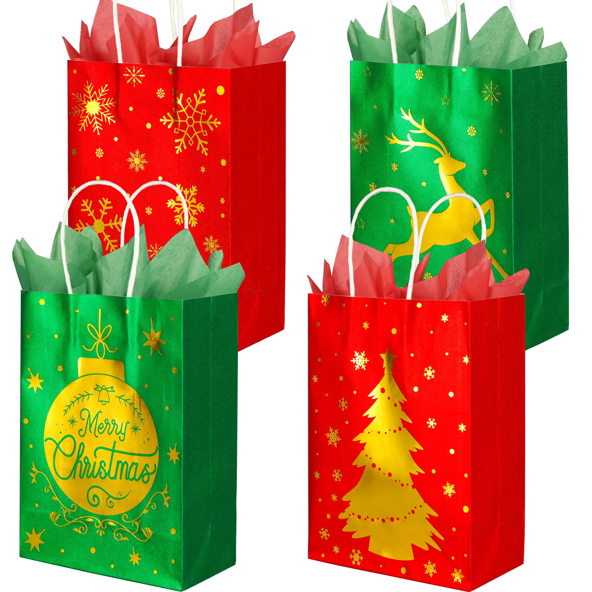 16Pcs Christmas Gift Bags with Tissue Paper - 8.6