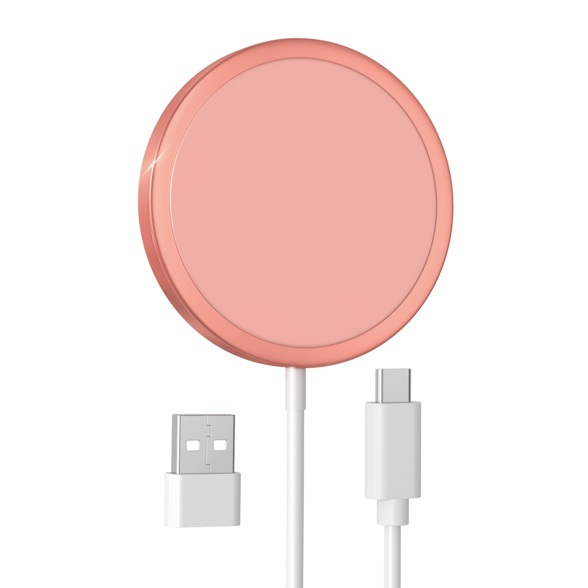 15W Fast Wireless Charger for iPhone - MagSafe Compatible Magnetic Charger with USB-C for iPhone 16/15 Pro Max/14/13/12 & AirPods (Pink) | Perfect for Home, Office & Travel Charging