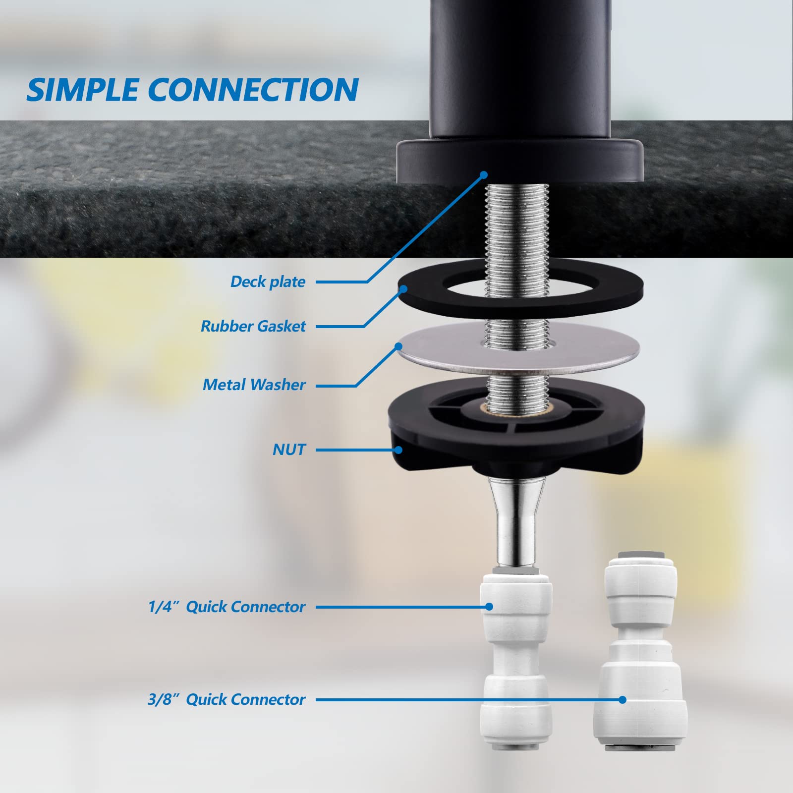 WEWE Commercial Black Stainless Steel Single Handle Kitchen Faucet with Pull Down Sprayer and RO Faucet - Ideal for Restaurant, Home, and Office Kitchen Sinks