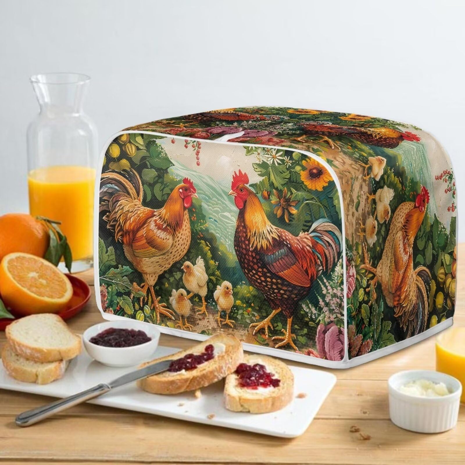Rooster Chicken 4-Slice Toaster Cover - Washable Kitchen Appliance Protector for Bread Makers | Dust & Grease Proof Toaster Cover | Decorative & Anti-Scratch Design | Perfect for Home, Office, or Restaurant Use