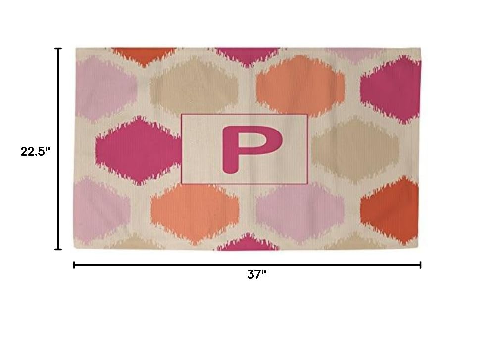 Manual Woodworkers & Weavers Dobby Bath Rug 4x6 Feet - Monogrammed Letter P Pink Batik Design | Non-Slip Bathroom Mat for Home Decor, Spa Style Floor Covering