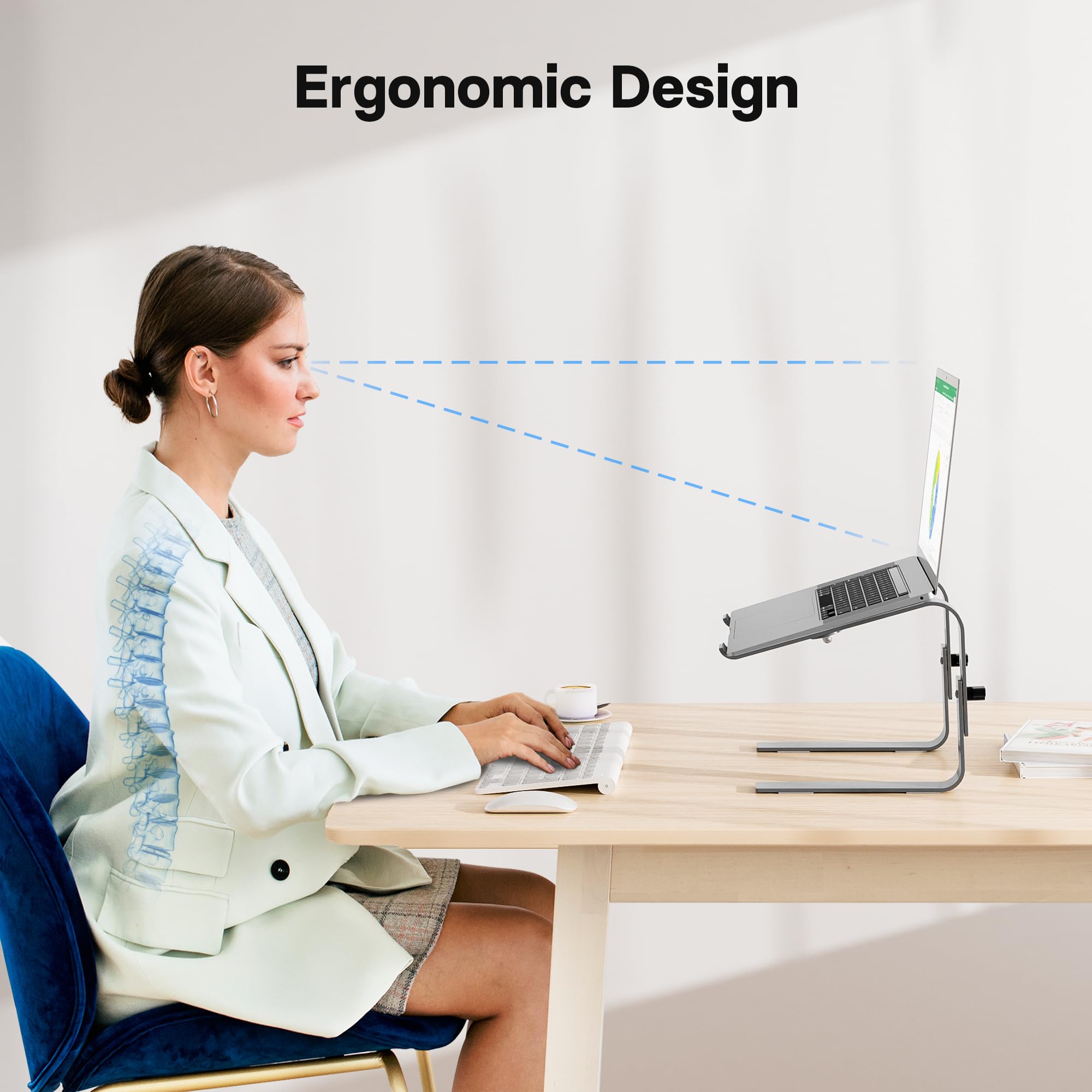 Adjustable Laptop Stand for 10-17 Inch Notebooks - Ergonomic Height-Adjustable Computer Stand for MacBook, PC, Laptop up to 8kg - Silver - Perfect for Home Office, Gaming & Workspace Setup