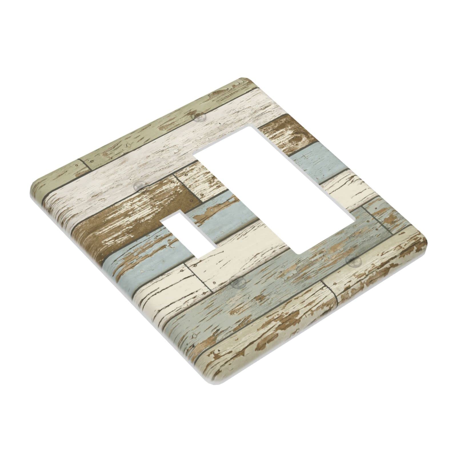 Farmhouse Style 2 Gang Wall Plate - 1 Toggle & 1 Rocker Switch Cover - Standard Size 4.5