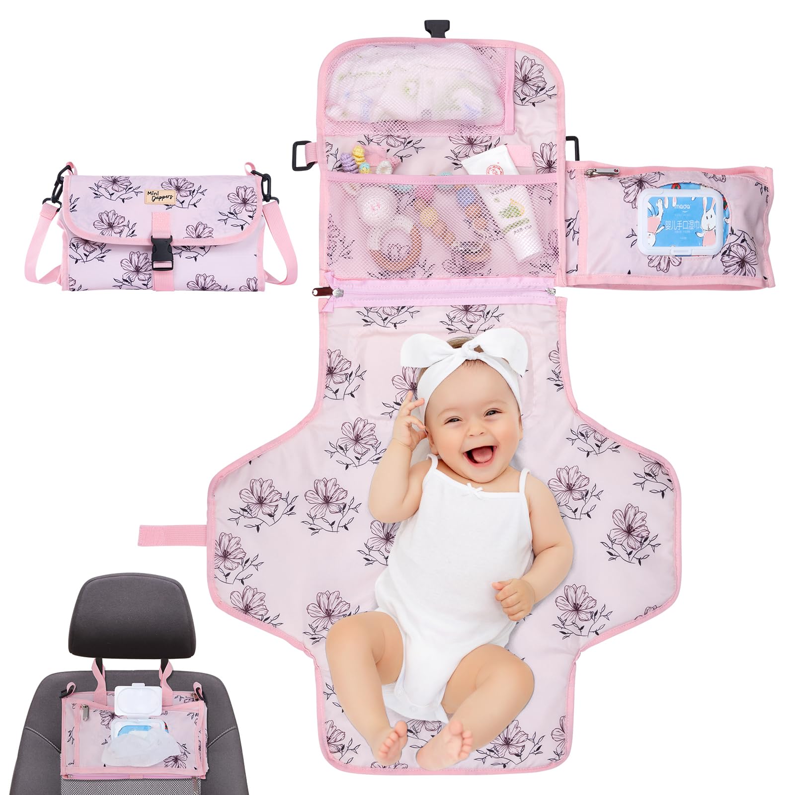 **Portable Waterproof Baby Changing Pad - Lightweight Foldable Diaper Changing Mat with Shoulder Strap for Travel, Nursery & On-the-Go | Ideal Baby Shower Gift & Registry Essential**
