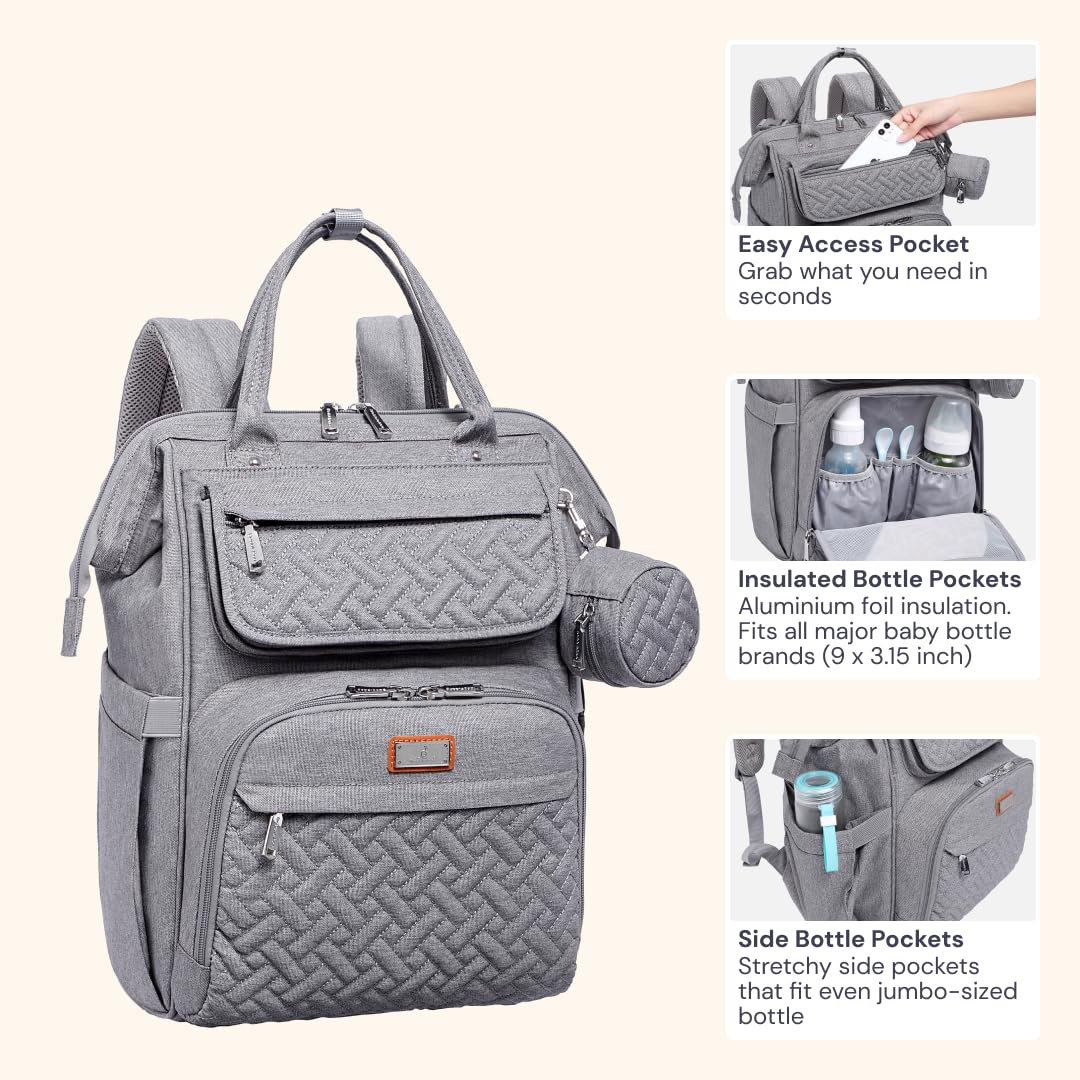 BabbleRoo Multifunctional Diaper Bag Backpack - Large Baby Changing Bag with Insulated Pockets, Stroller Straps & Pacifier Case - Perfect for Travel, Daycare & On-the-Go Parents