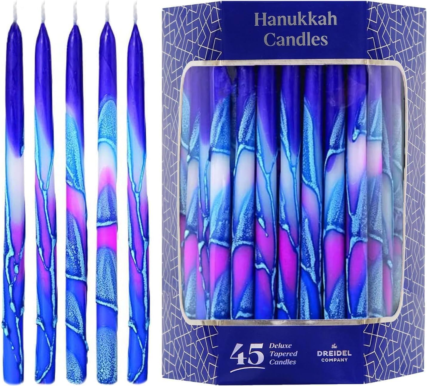 Dripless Hanukkah Candles - Blue & Pink Multi Splash Premium Tapered Candles for Menorah | Hand-Decorated Jewish Holiday Candles | Perfect for Hanukkah Celebrations, Home Decor & Gift Giving