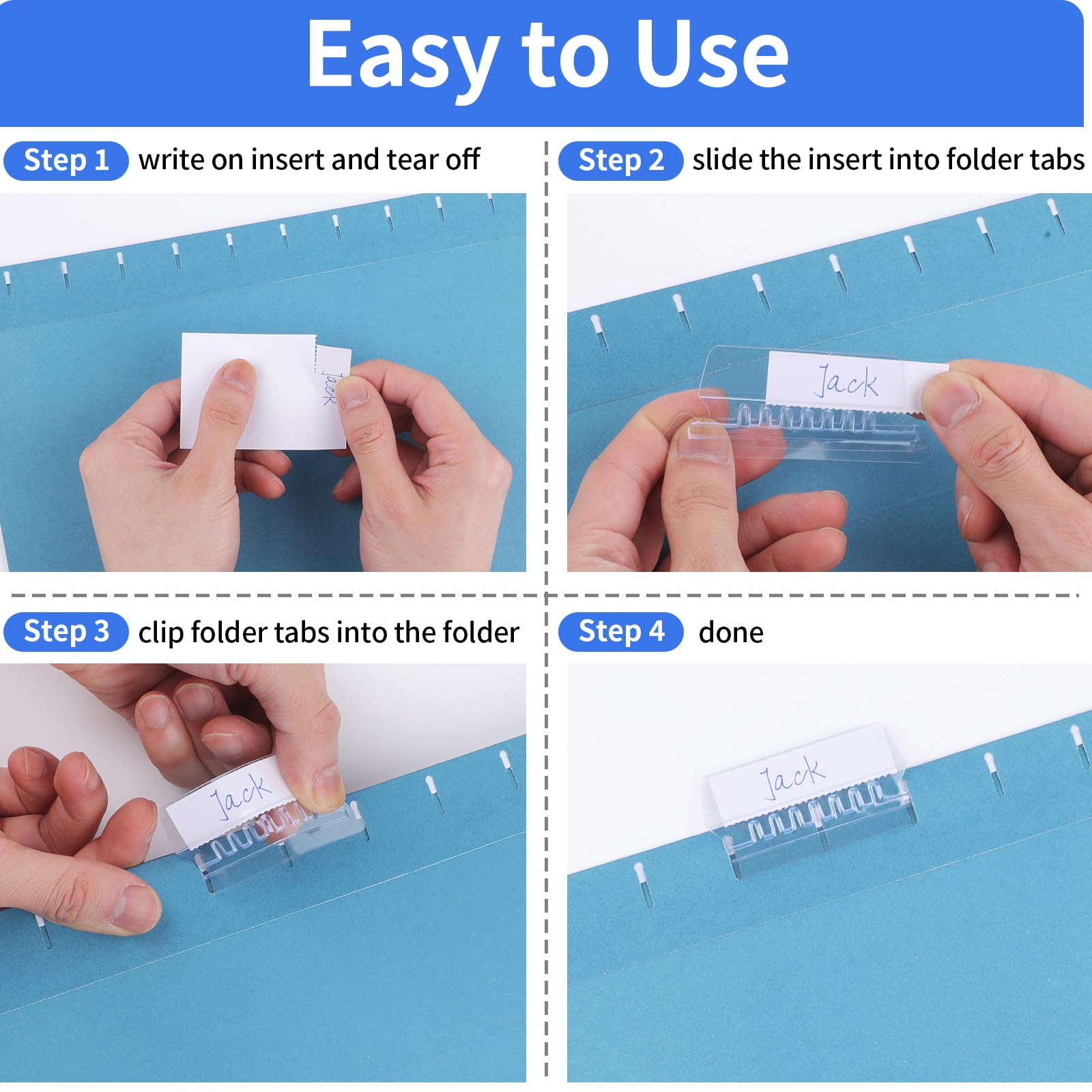 120 Pcs Plastic Hanging File Folder Tabs with 200 Inserts - Clear Hanging File Tabs for Office Organization | Perfect for Filing Cabinets, Document Storage & Office Supplies