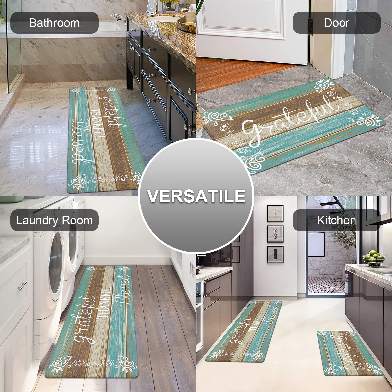 HEBE Anti-Fatigue Kitchen Mat Set of 2 - Non-Slip Cushioned Floor Mats for Standing, Waterproof Farmhouse Style - Perfect for Kitchen Sink, Office & Laundry Areas - Comfortable Standing Desk Mat for Long Hours