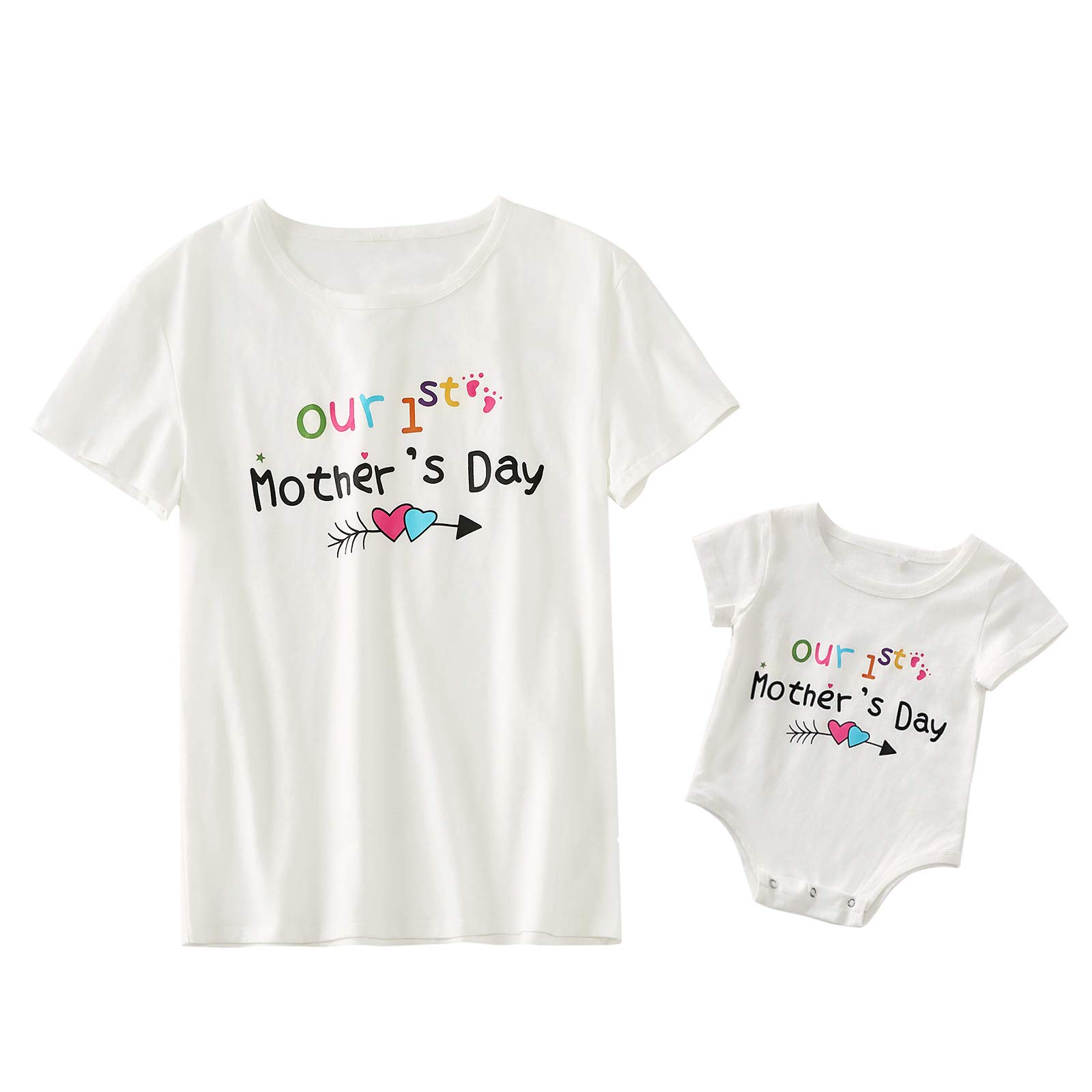 PopReal Mommy and Me Matching Outfits - Heart Printed Mother Daughter Matching Clothes | Besties Love Set for Family Photos, Birthday Parties & Special Occasions