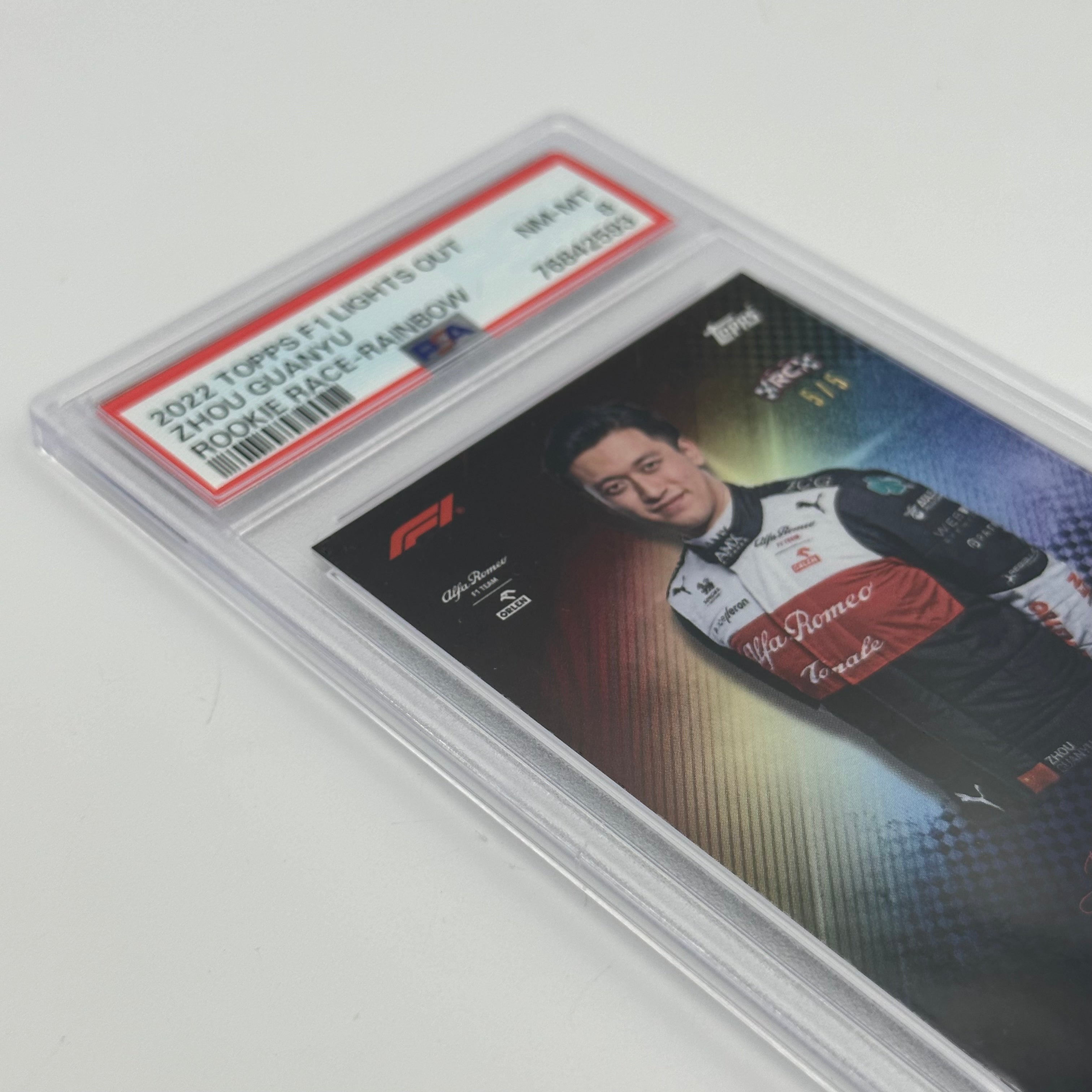 PSA 8 Zhou Guanyu Rookie Race Rainbow Parallel 5/5 - Rare F1 Racing Card for Collectors & Fans - Perfect for Display, Trading, and Investment