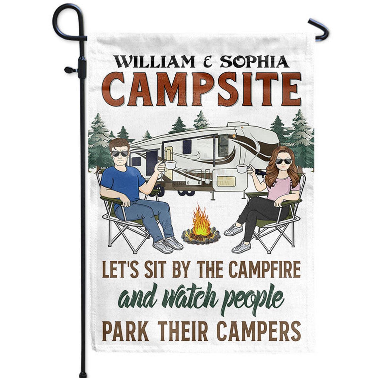 Personalized Campfire Garden Flag - Custom RV & Name Flag for Outdoor Yard Decoration - Perfect for Couples, Husband & Wife Camping - Let's Sit By The Campfire - Ideal for Campsites, RV Parks & Backyard Decor