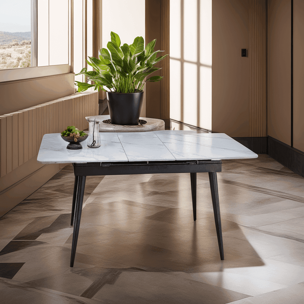 Premium Finlay Sintered Stone Extendable Dining Table - Modern Expandable Kitchen Table for 6-10 People - Perfect for Family Gatherings & Dinner Parties