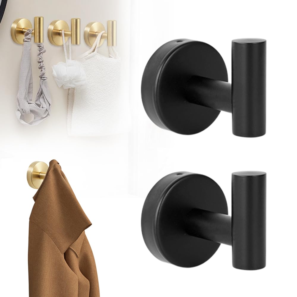 2024 Strong Suction Cup Hooks for Shower & Bathroom - No Drill Wall Hooks, Heavy Duty Circular Window Suction Hooks (Black, 2 Pack) - Perfect for Hanging Towels, Robes & Shower Accessories