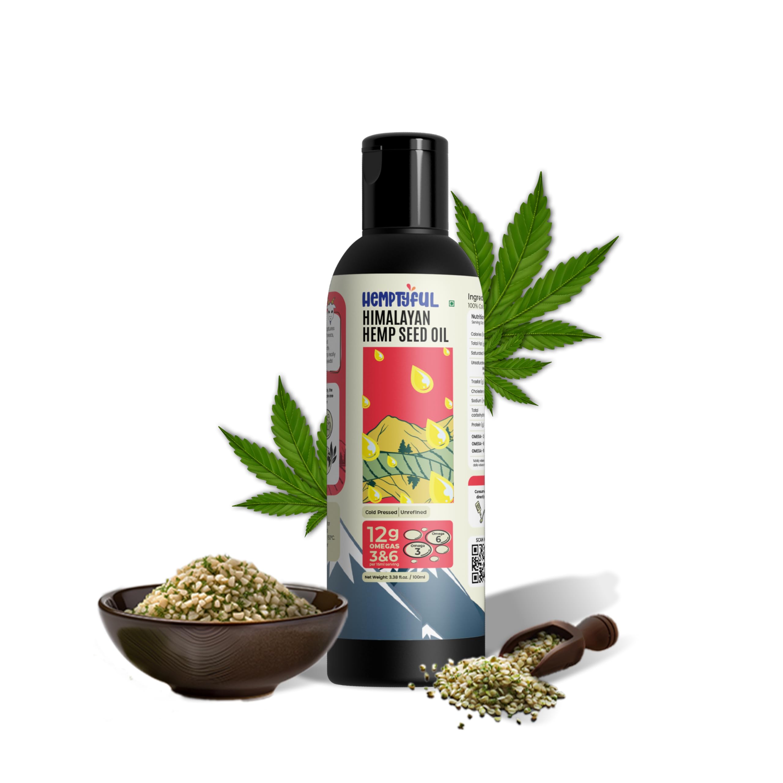 Hemptyful Cold Pressed Pure Hemp Seed Oil - 100ml | 100% Organic Multipurpose Oil for Hair, Face & Body | Natural Moisturizer & Skin Care Solution | Perfect for Massage, Aromatherapy & Daily Beauty Routine