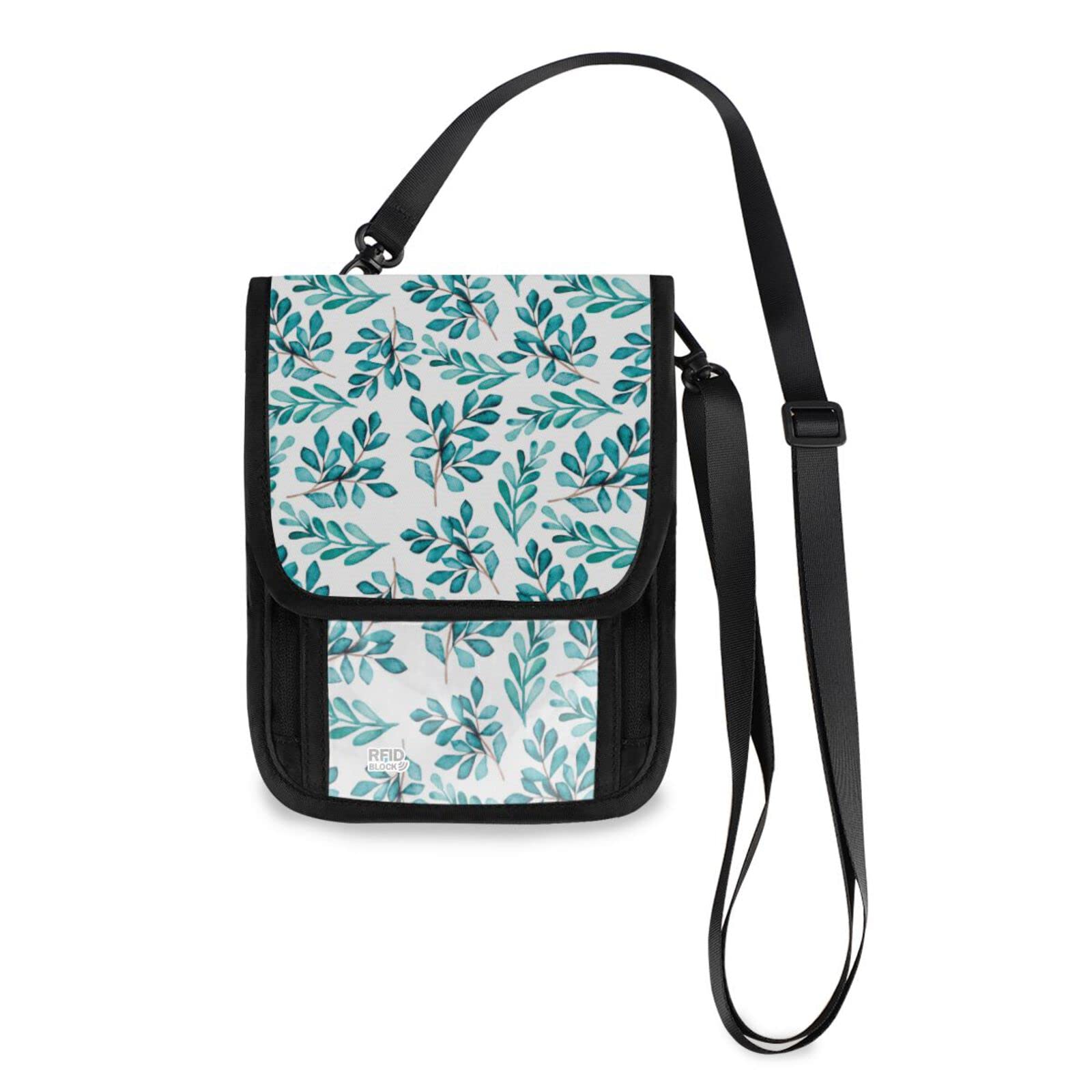 ALAZA Watercolor Blue Foliage Travel Pouch - Secure Neck Passport Holder & Organizer Wallet for Women & Men - Perfect for Air Travel, Hiking & Daily Essentials Storage