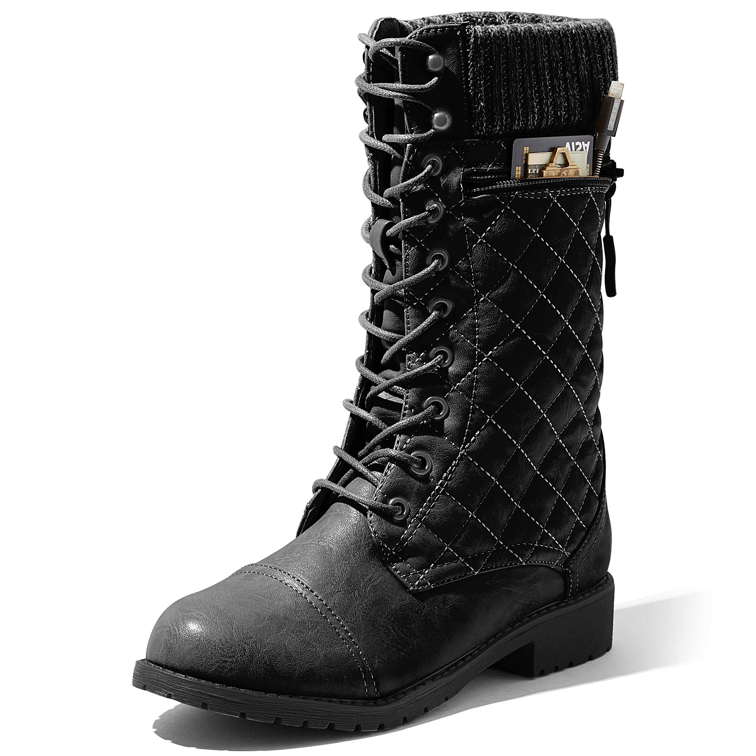 DailyShoes Women's Quilted Knit Ankle Boots with Credit Card Pocket - Stylish Winter Booties for Work, Dating & Casual Outfits