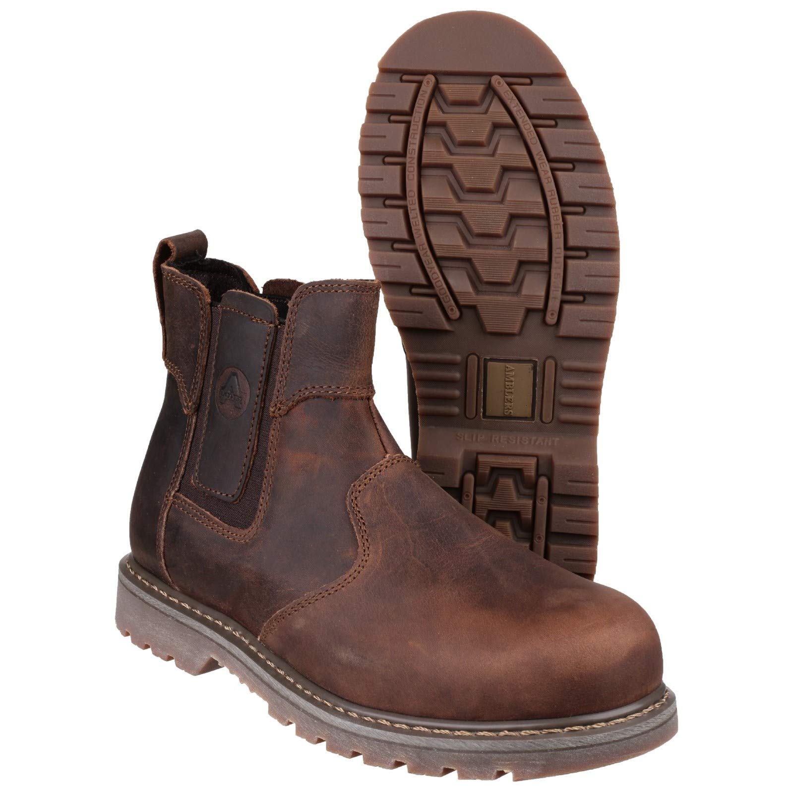 Amblers Men's FS165 Steel Toe Work Boots - Leather Safety Shoes with Midsole & SRA Slip Resistance for Construction, Warehouse & Industrial Work