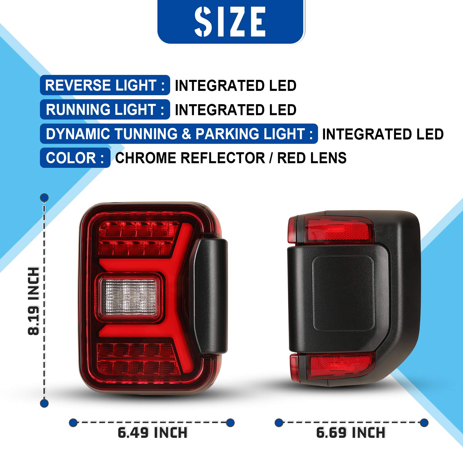 AUTOWIKI LED Tail Light Assembly for 2019-2021 Jeep Gladiator JT - Sequential Turn Signal Tail Lights Replacement - Black Red Lens - 1 Pair Rear Brake Tail Lamps - Perfect for Off-Roading & Night Driving