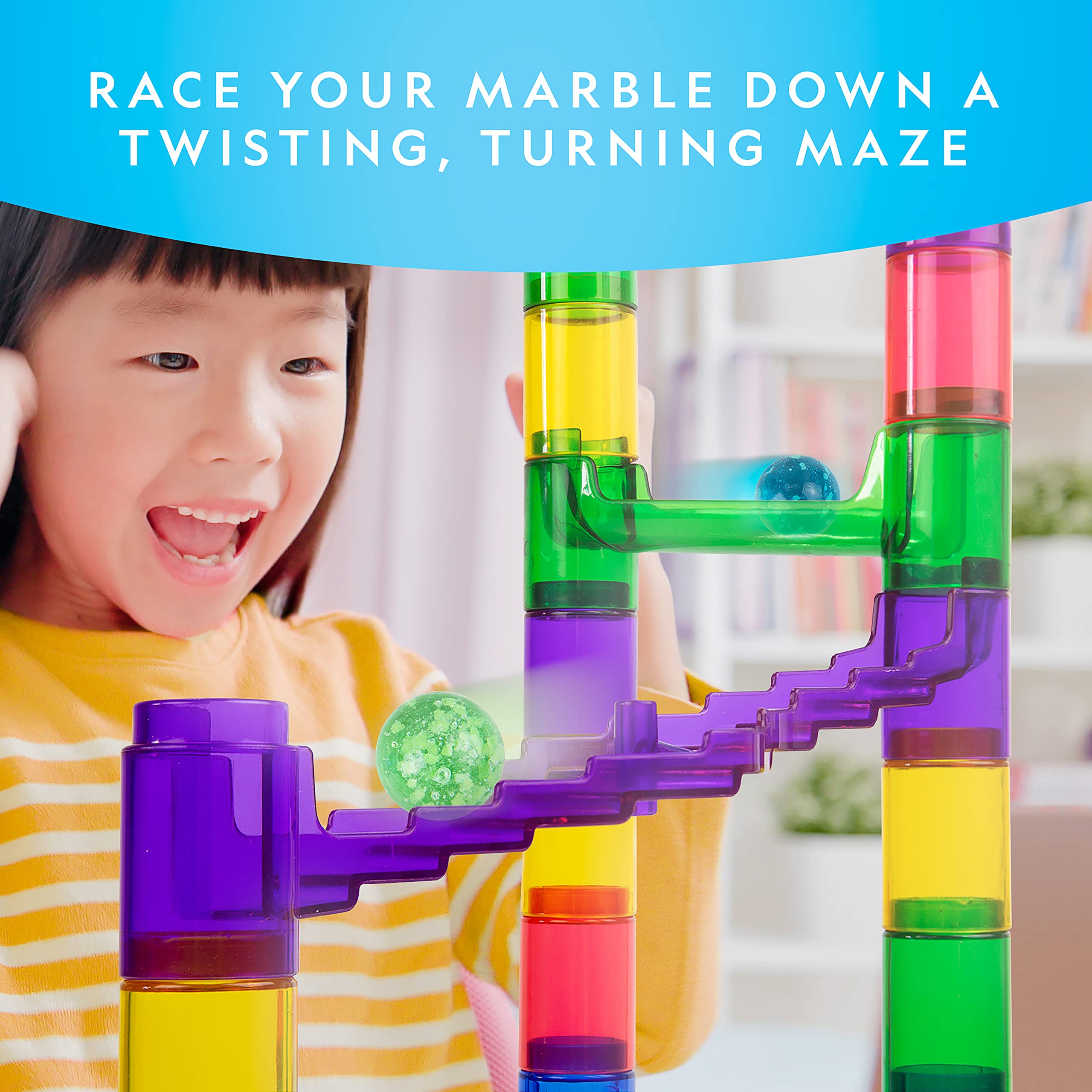 NATIONAL GEOGRAPHIC Glowing Marble Run STEM Building Toy - 250-Piece Construction Set with 50 Glow-in-The-Dark Glass Marbles & Storage Bag, Educational Gift for Boys & Girls Ages 6-12 | Fun Indoor Activity for Kids Birthday & Family Game Night (Amazon Exclusive)