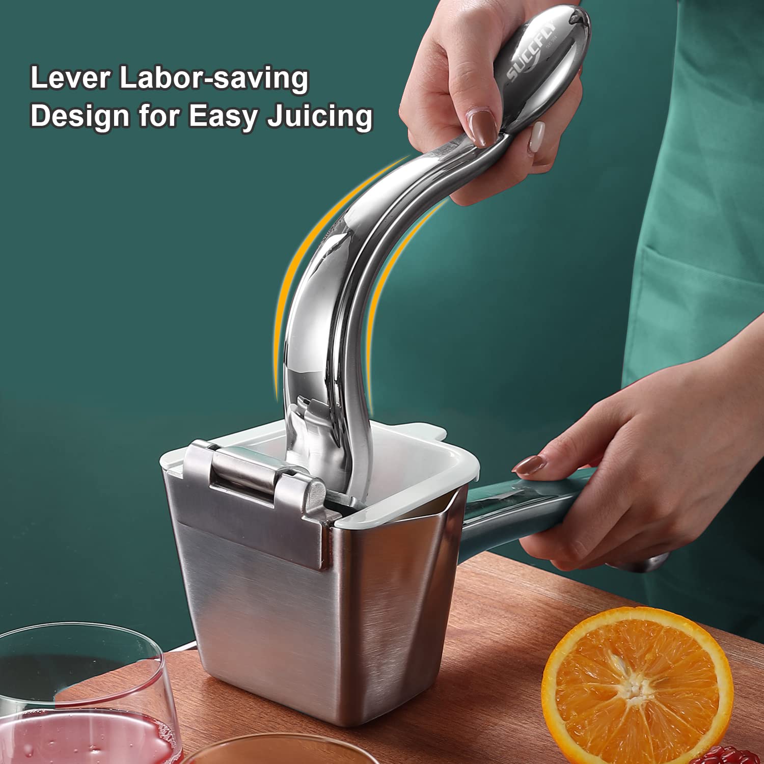 Premium Stainless Steel Lemon Squeezer - Heavy Duty Manual Citrus Juicer for Lime, Orange & Fruits - Ergonomic Handle for Labor-Saving Juice Press - Large Capacity Handheld Juicer (5 Year Warranty) - Perfect for Home Bars, Restaurants & Fresh Juice Making
