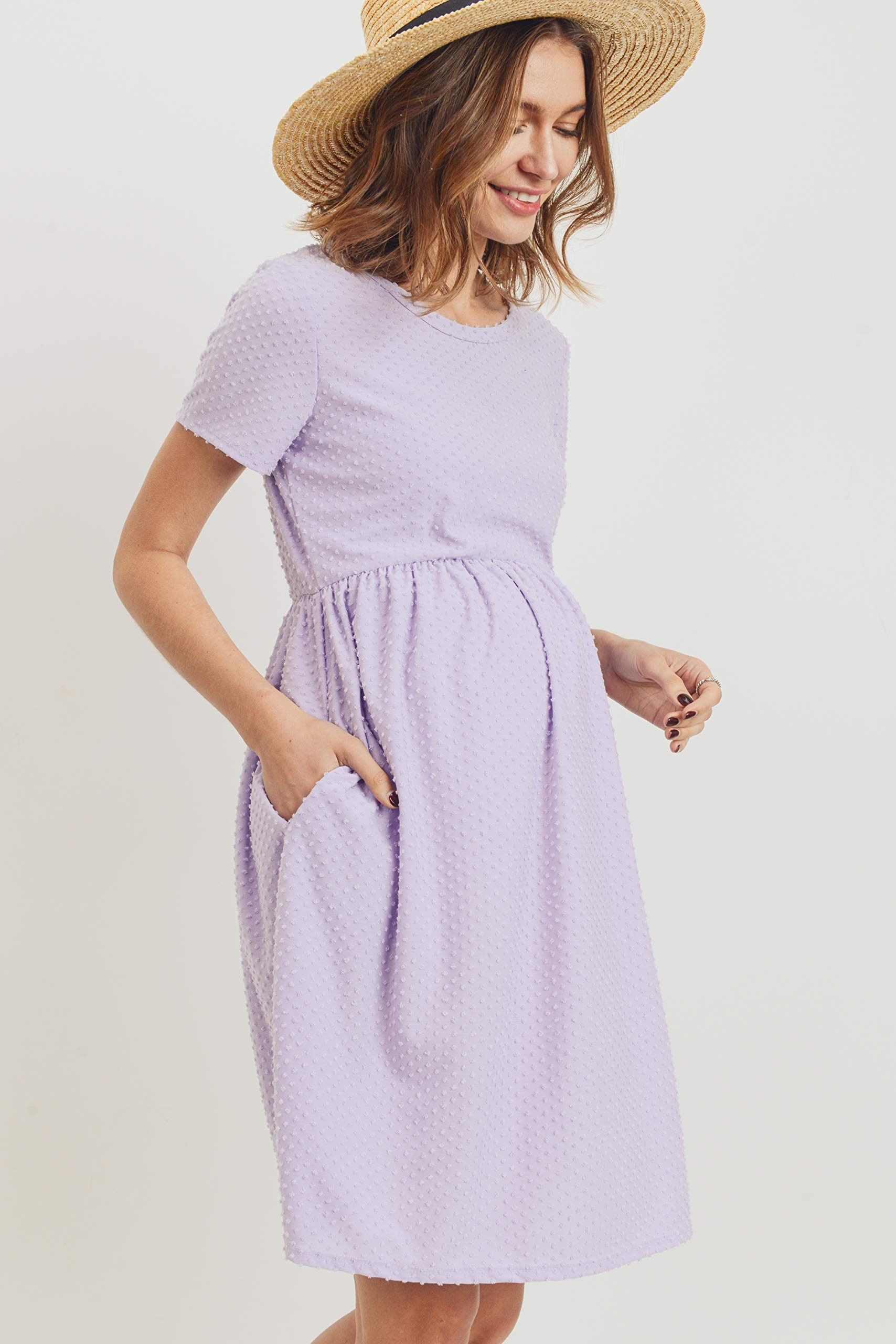 HELLO MIZ Women's Maternity Empire Waist Casual Dress - Comfortable Pregnancy Clothes for Everyday Wear, Nursing & Baby Shower
