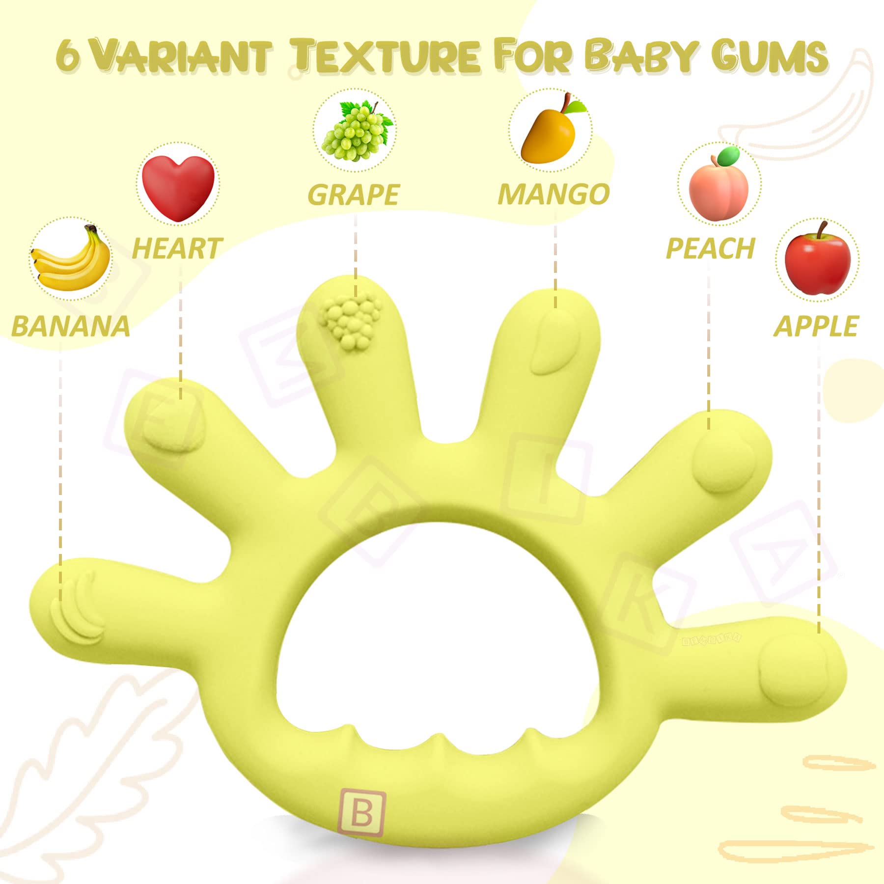 Bembika Baby Teething Toys - Finger Shape Silicone Teether, Chewable Keys & Toothbrush for Soothing Sore Gums (Yellow) - Perfect for Infants & Toddlers During Teething, Travel, and Playtime