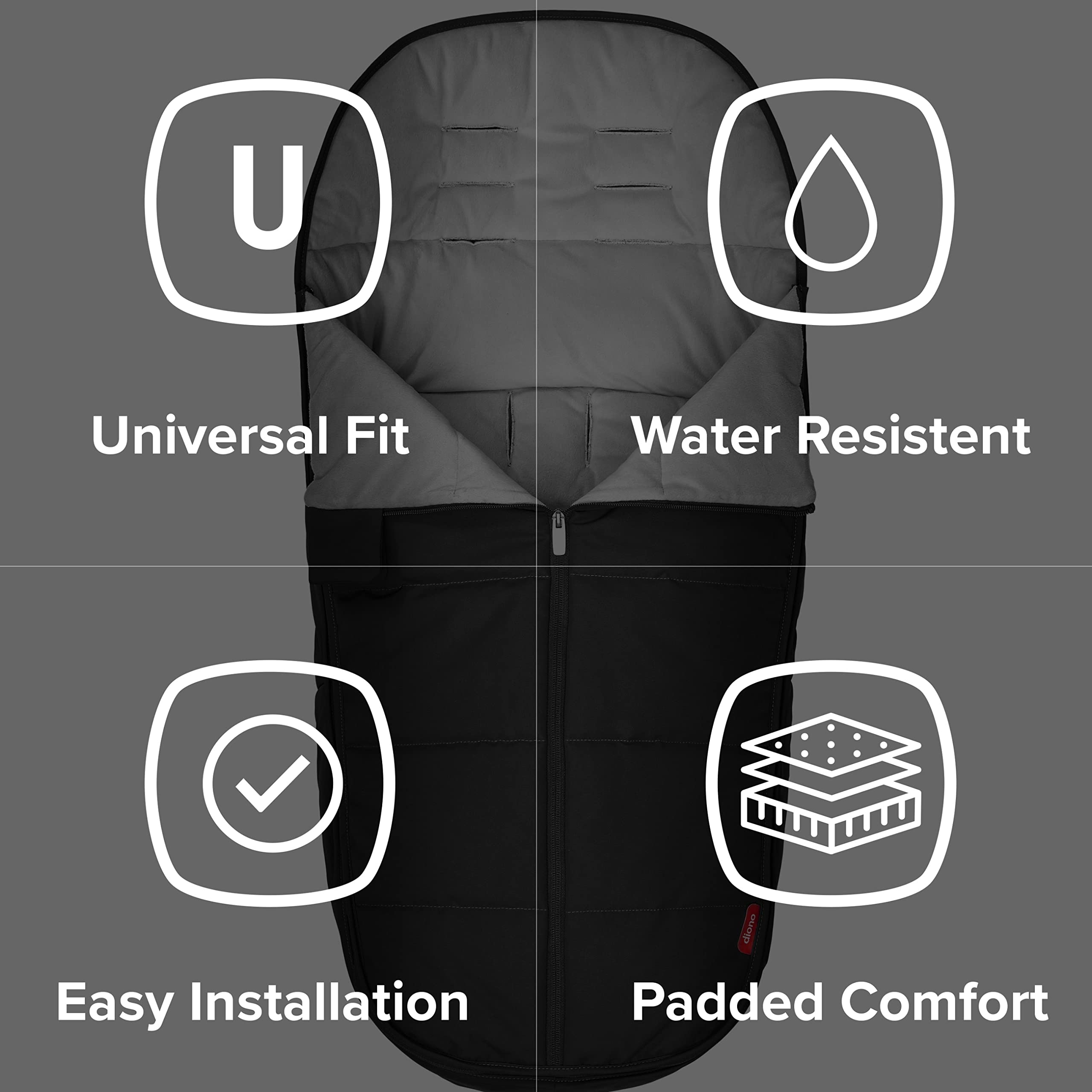 Diono All Weather Stroller Footmuff - Universal Fit for Baby to Toddler with Super Soft Padding, Weatherproof & Water Resistant Lining (Black Midnight) - Perfect for Winter Strolls, Outdoor Adventures & Cold Weather Protection