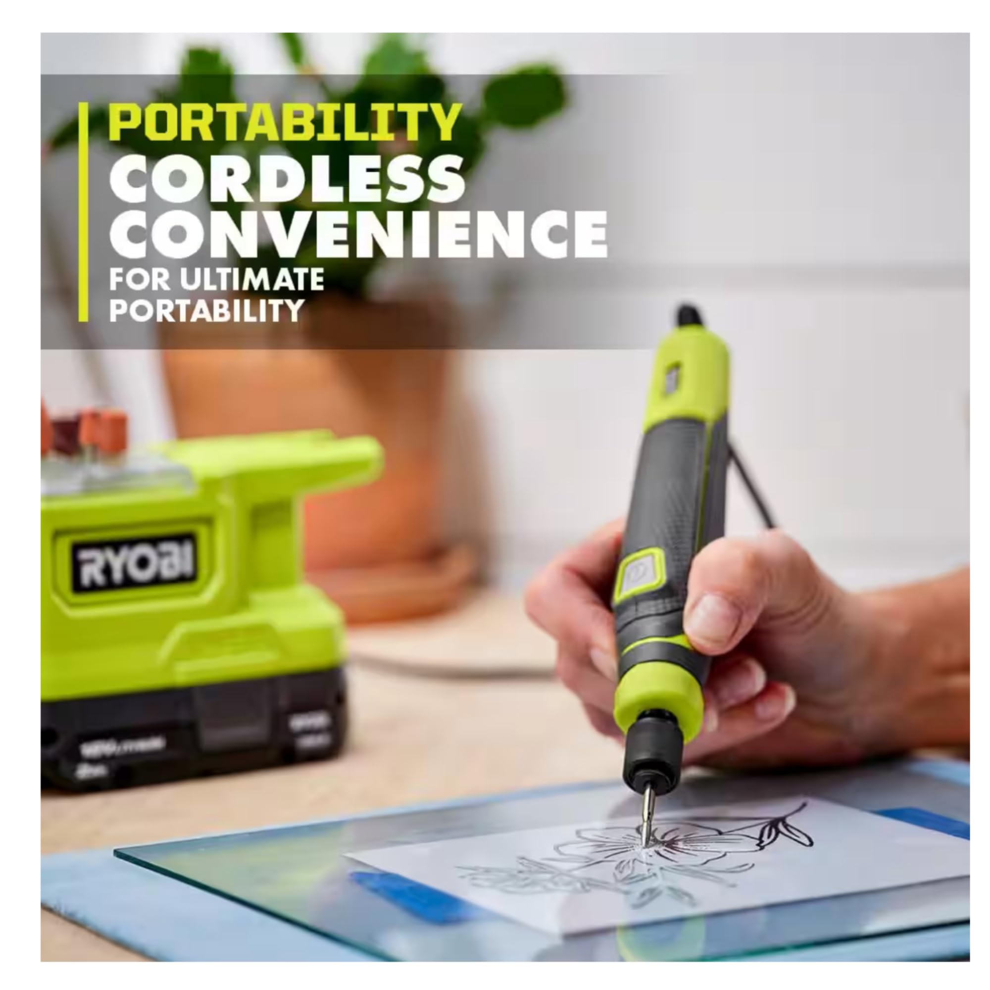 Ryobi 18V Cordless Rotary Tool Kit with 37-Piece Accessory Set, 1.5Ah Battery & Charger - Ideal for DIY Crafts, Wood Carving, Metal Engraving & Home Repair Projects