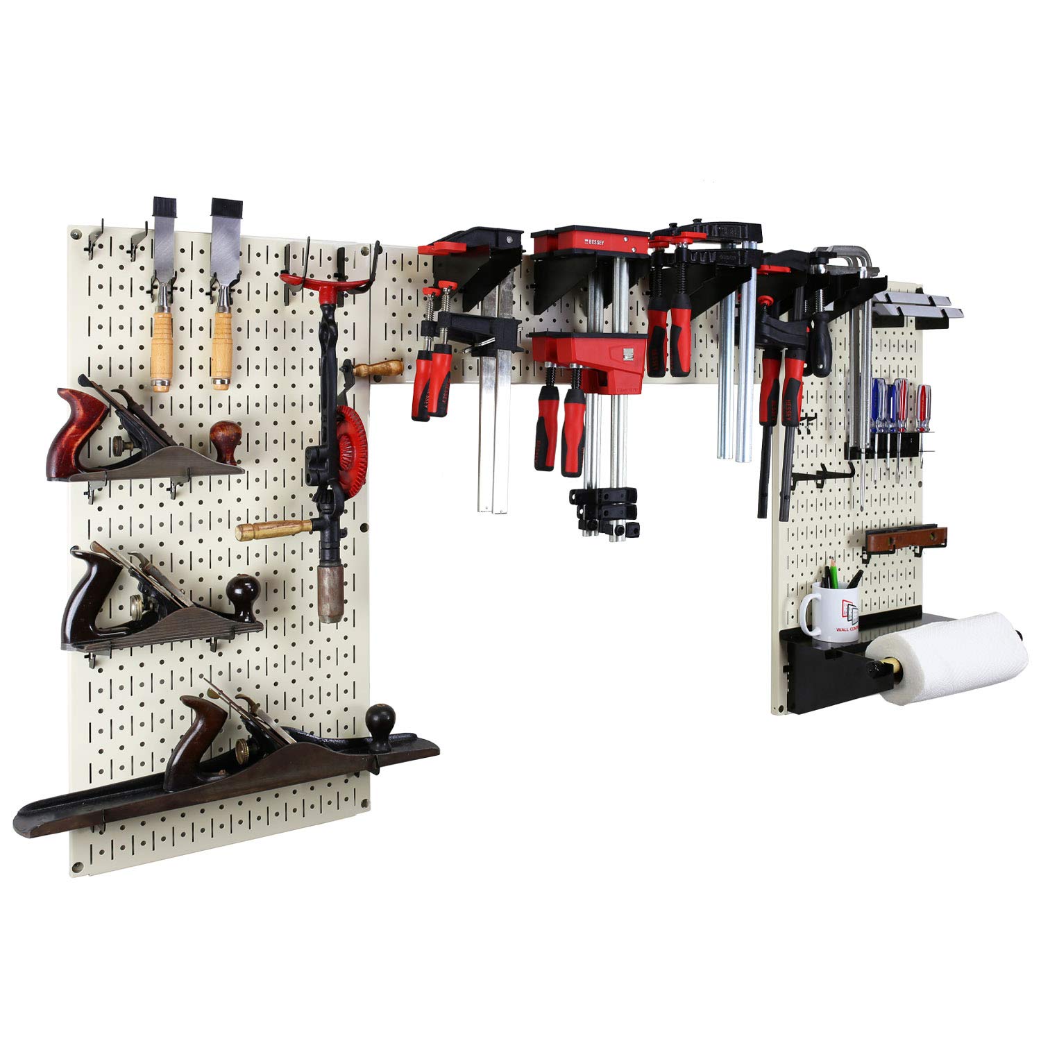 Wall Control Woodworking Tool Storage Kit - Pegboard Organizer for DIY Woodworkers & Makers | Beige Tool Holder for Garage, Workshop & Craft Room Organization