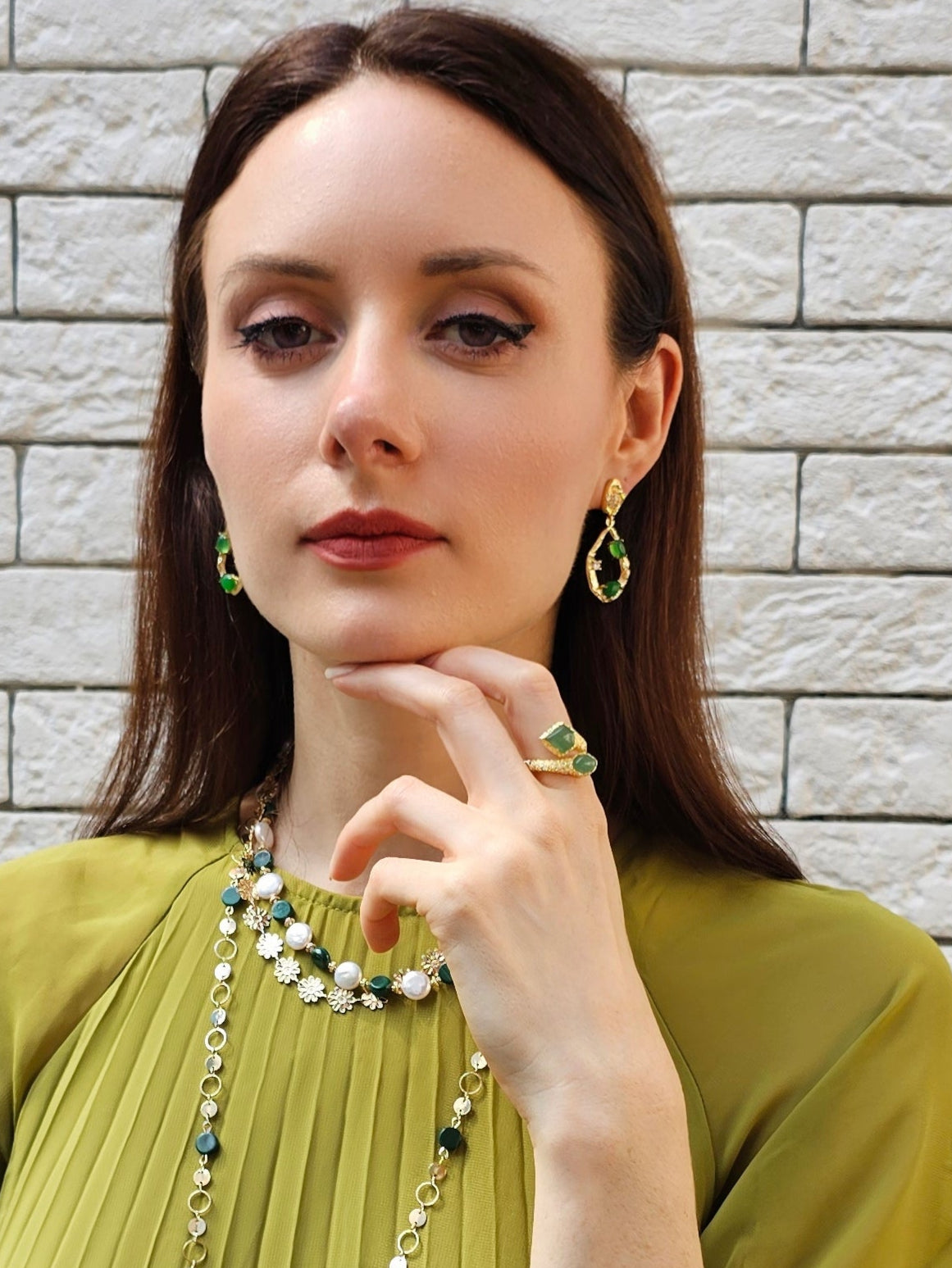 Green Agate Open Ring PR024 - Elegant Adjustable Gemstone Jewelry for Women, Perfect for Casual Wear, Boho Style & Everyday Fashion Accessories