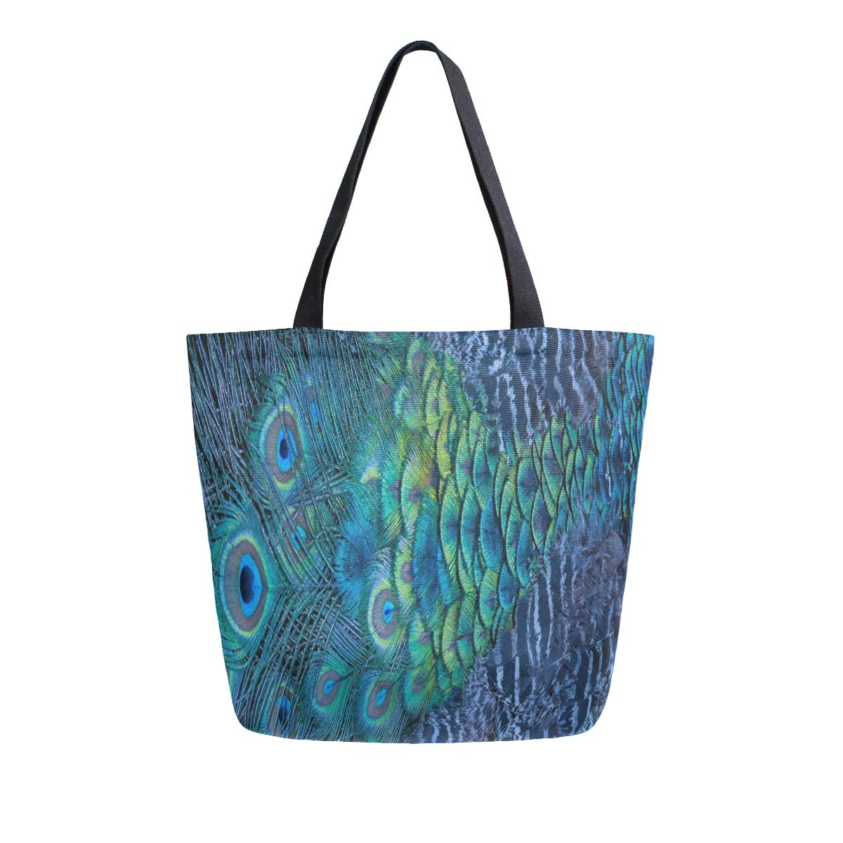 Stylish Naanle Peacock Feather Canvas Tote Bag - Large Reusable Cotton Shoulder Handbag for Women, Durable Multipurpose Grocery Shopping Bag | Perfect for Outdoor Activities, Beach Trips & Daily Errands