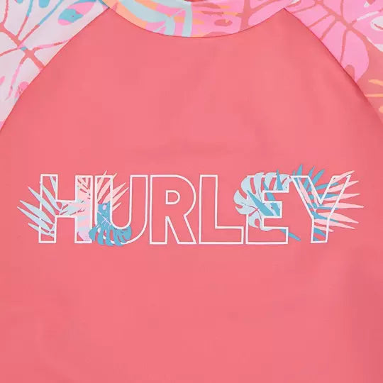 HURLEY® Junior Girls' Rashguard & Bikini 3-Piece Swimsuit Set for Ages 7-16 | UV Protection Swimwear for Beach, Pool & Surfing