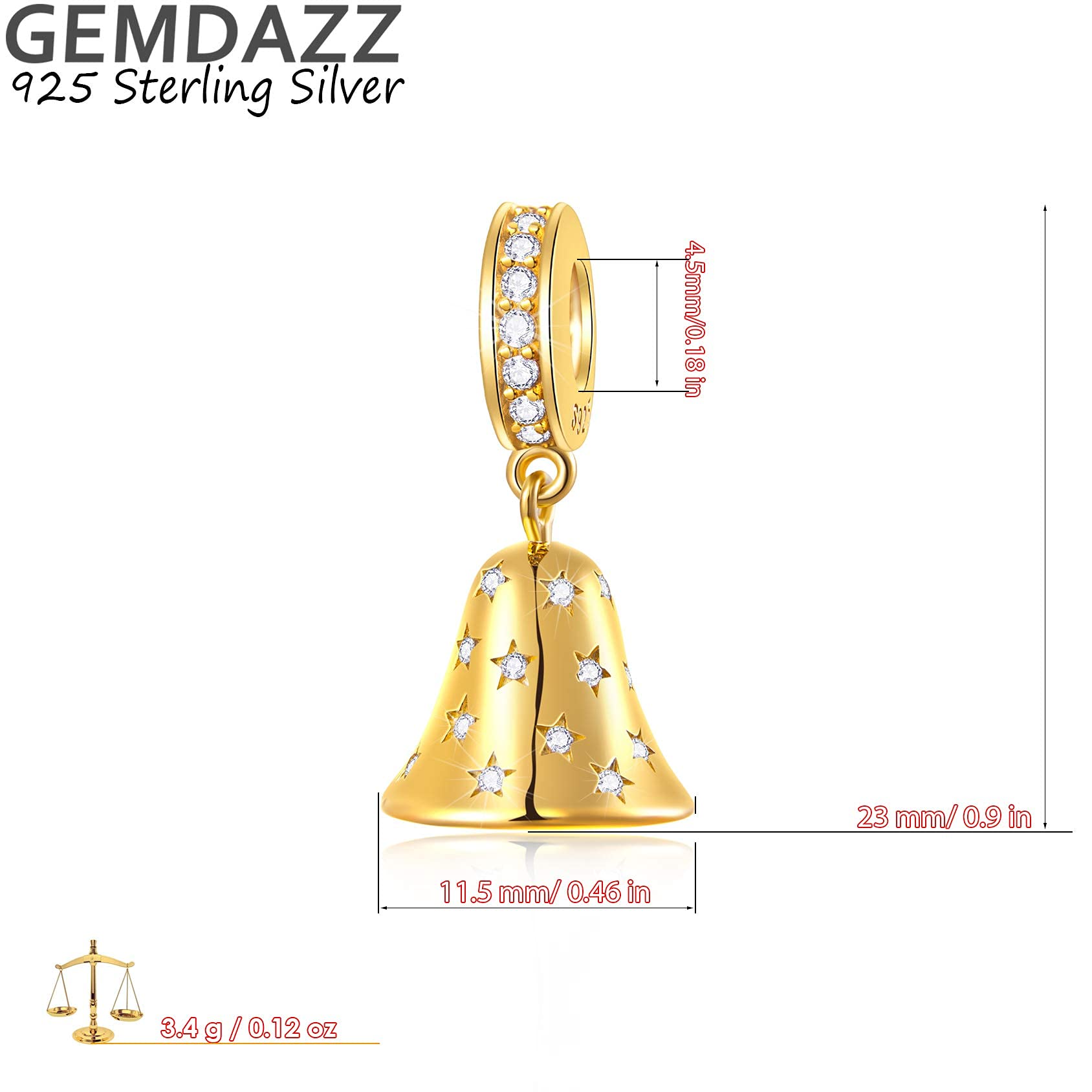GEMDAZZ Christmas Charm Bracelet Set - Gold Plated Star & Bell Pendant Charms (2pc) - Perfect Gift for Mom & Friends - Holiday Jewelry for Christmas Parties & Gift Exchanges