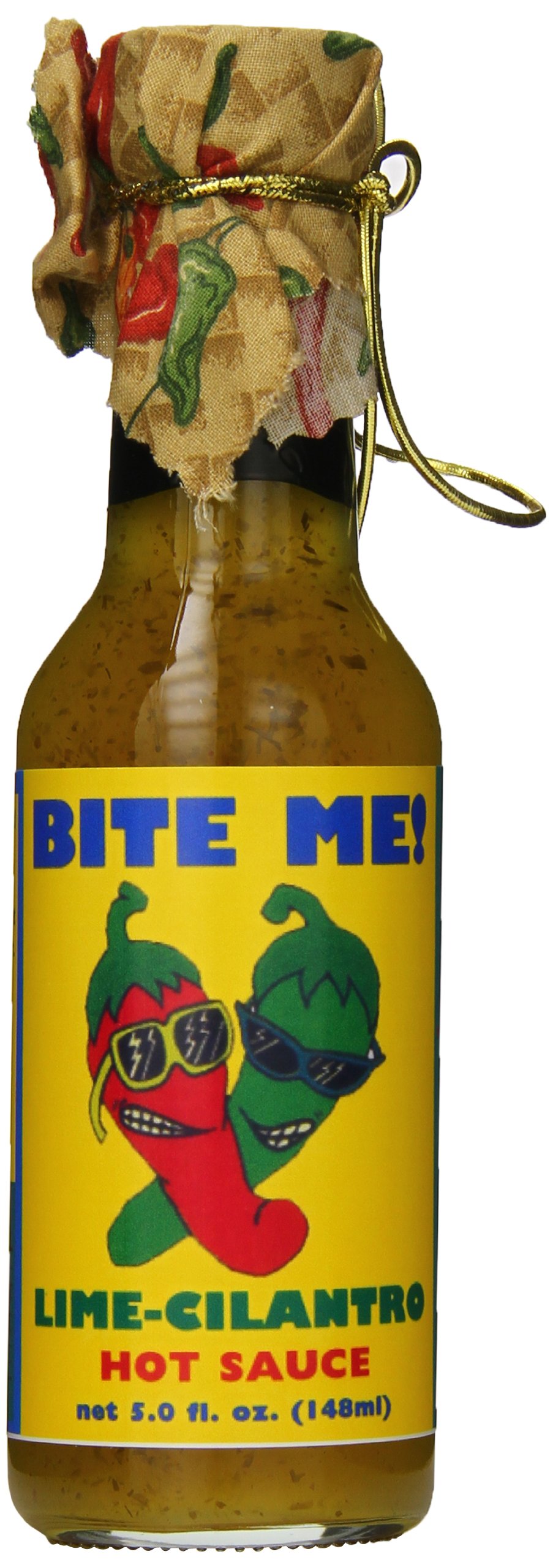 Bite Me Hot Sauce - Lime Cilantro Flavor, 5oz Bottle with Colorful Cloth Topper | Spicy Condiment for Tacos, Wings & Bloody Marys | Gourmet Hot Sauce Gift