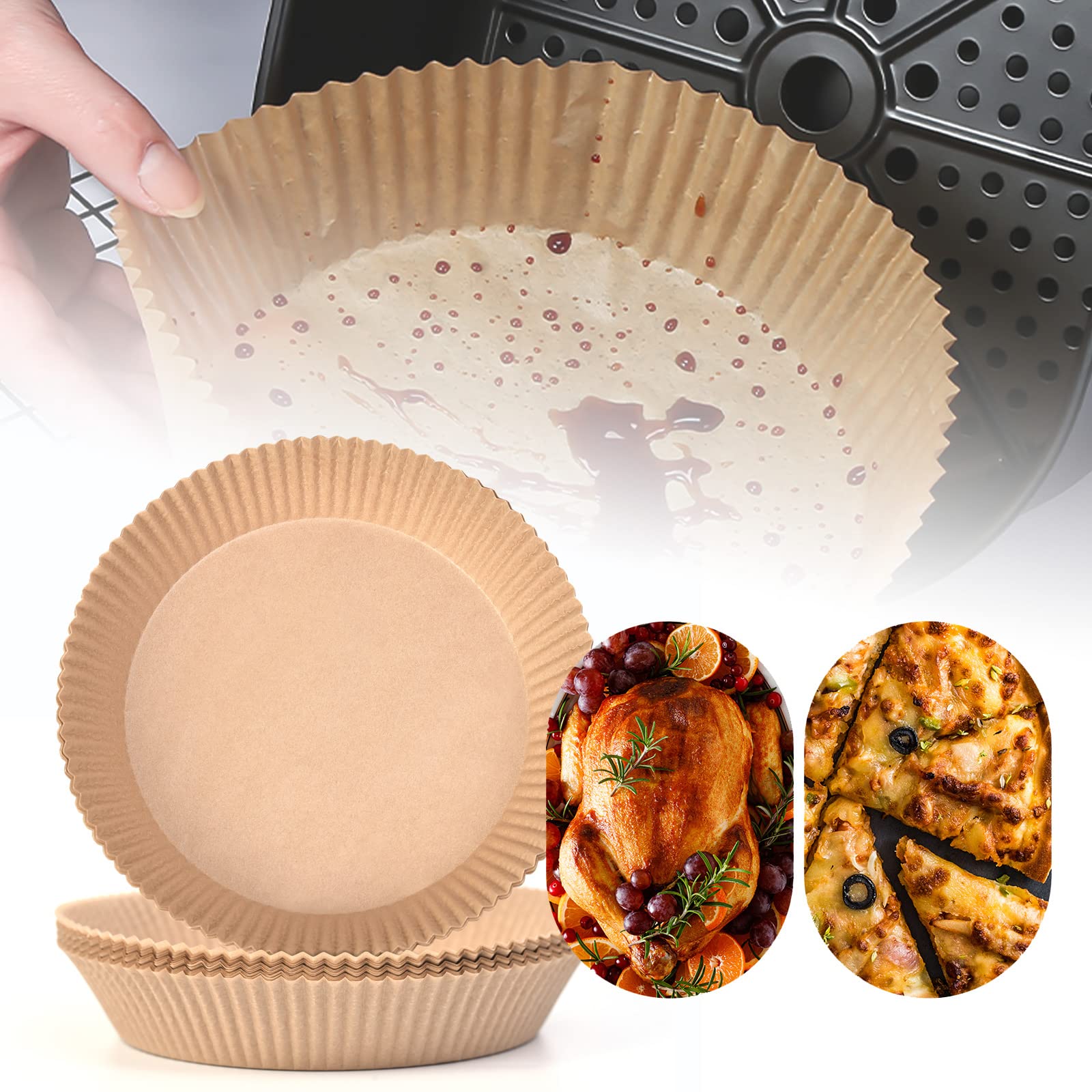 100PCS AW&SH Air Fryer Liners - 6.3 Inch Disposable Parchment Paper for Air Fryer | Perfect for Cooking, Baking & Healthy Meals