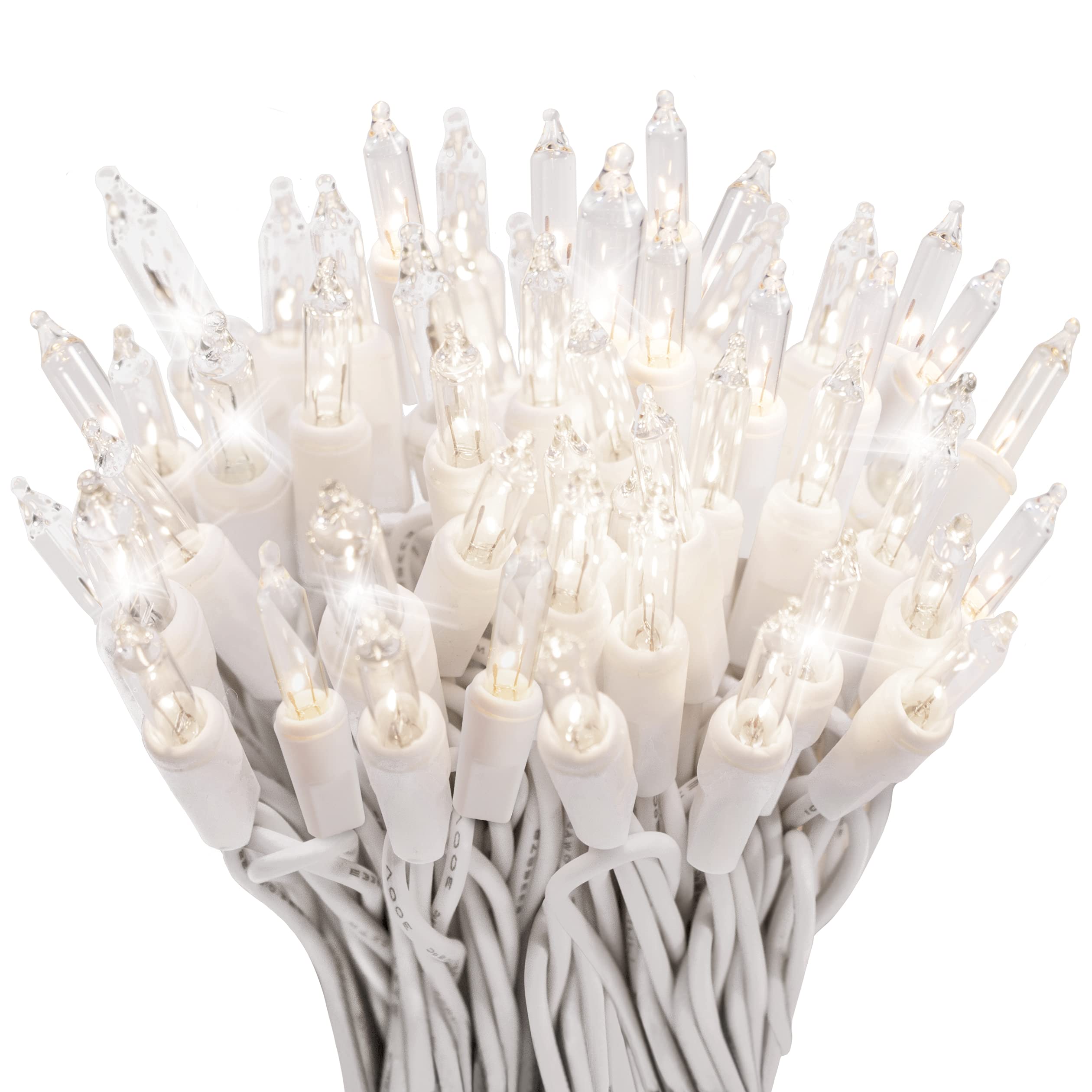 612 Vermont 100 Clear Christmas Twinkle Lights on White Wire - 12 Twinkling Bulbs, Indoor/Outdoor Holiday Decor, Connect Up to 4 Sets (20.6' Lighted Length) - Perfect for Christmas Trees, Wreaths, and Home Exterior Decoration