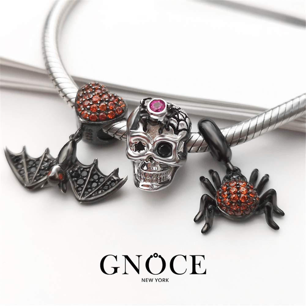 3 Pack Sterling Silver Skull Charms Set with Spider & Bat Pendants - Gothic Jewelry for Bracelets & Necklaces - Perfect Halloween Gift for Women & Men - Ideal for Gothic Fashion, Cosplay & Dark Aesthetic Outfits