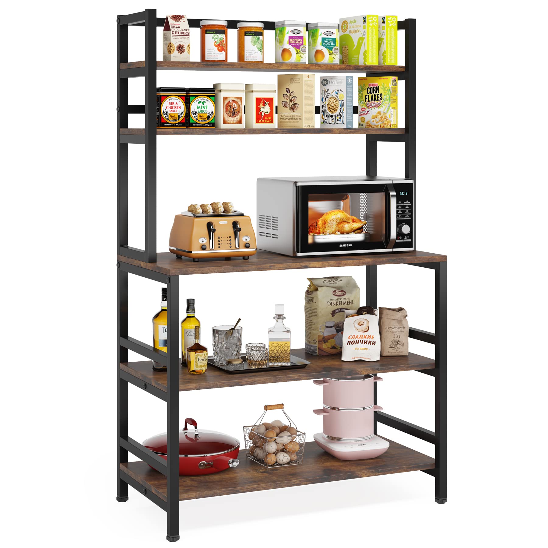 Tribesigns 5-Tier Kitchen Bakers Rack with Hutch - Industrial Microwave Stand, Free Standing Kitchen Cart with Storage Shelf Organizer in Rustic Brown - Perfect for Small Kitchen, Pantry Organization & Baking Supplies Storage